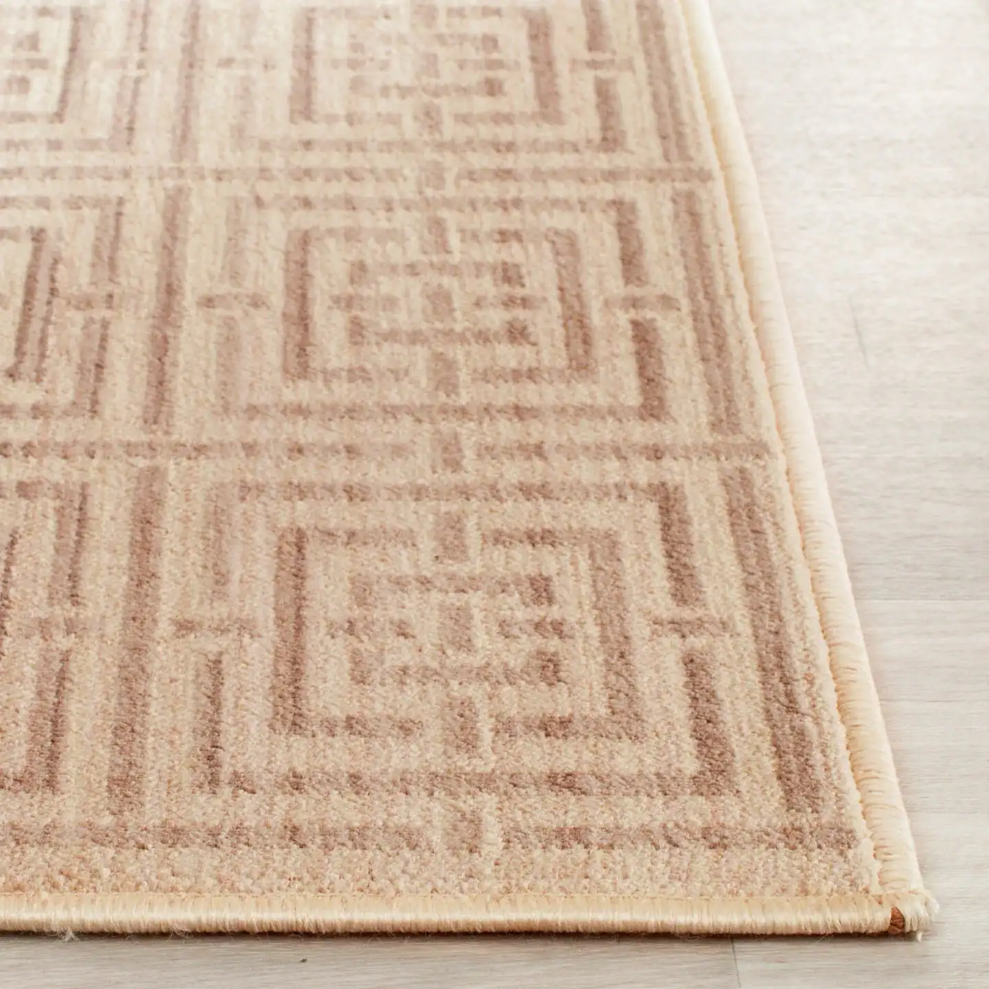 Infinity Maze Grid Rug in Yellow / Taupe in a styled room