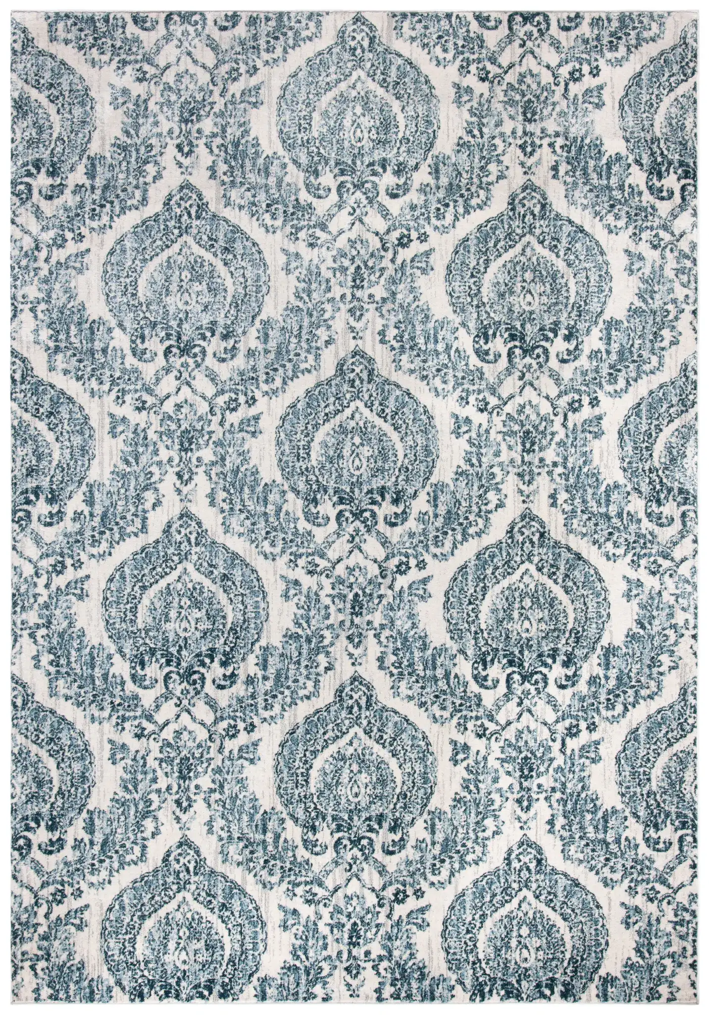 Isabella Damask Rug in Navy / Ivory