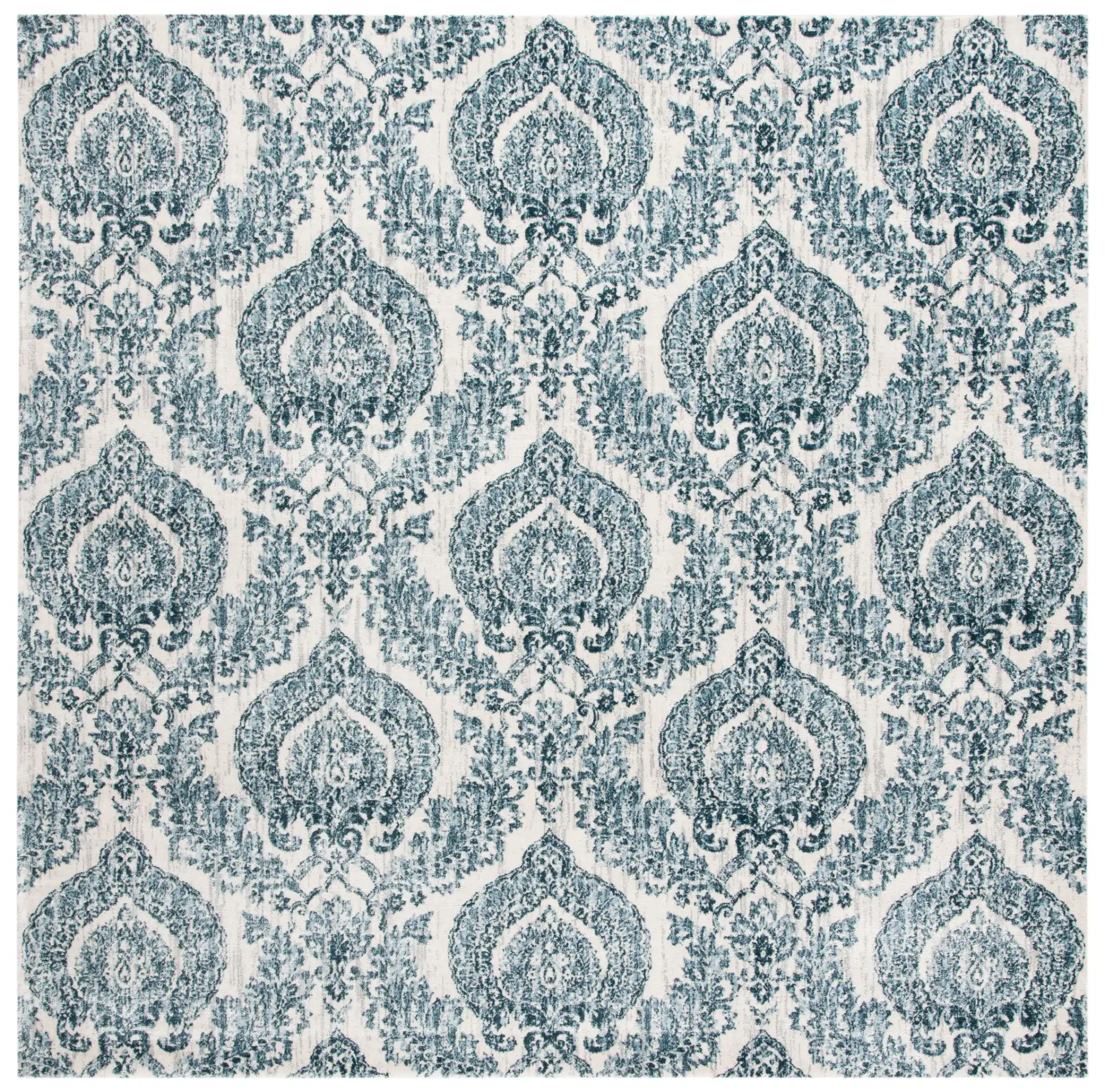 Isabella Damask Rug in Navy / Ivory, detail view