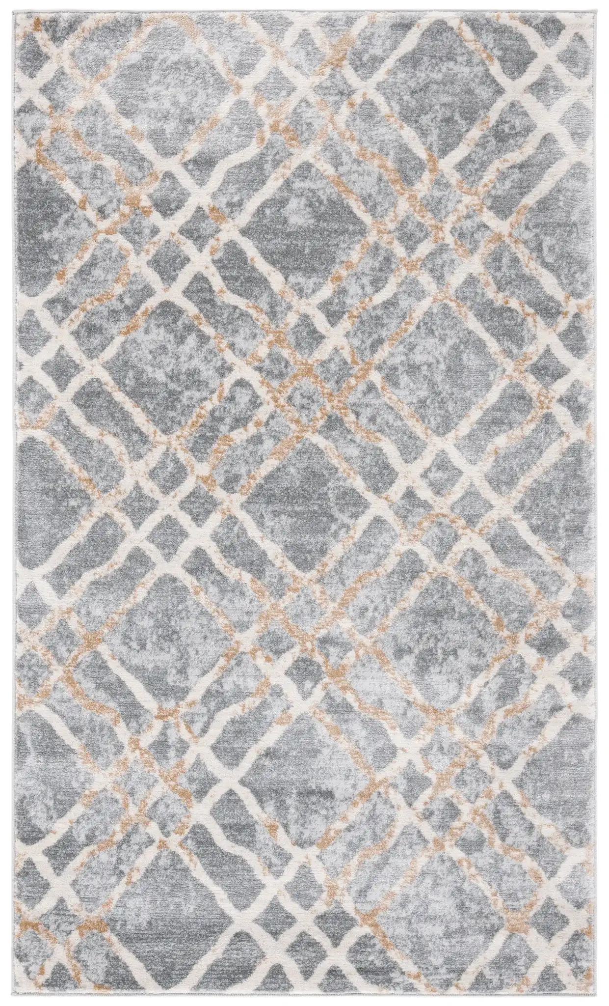Isabella Distressed Trellis Rug in Silver / Ivory, detail view