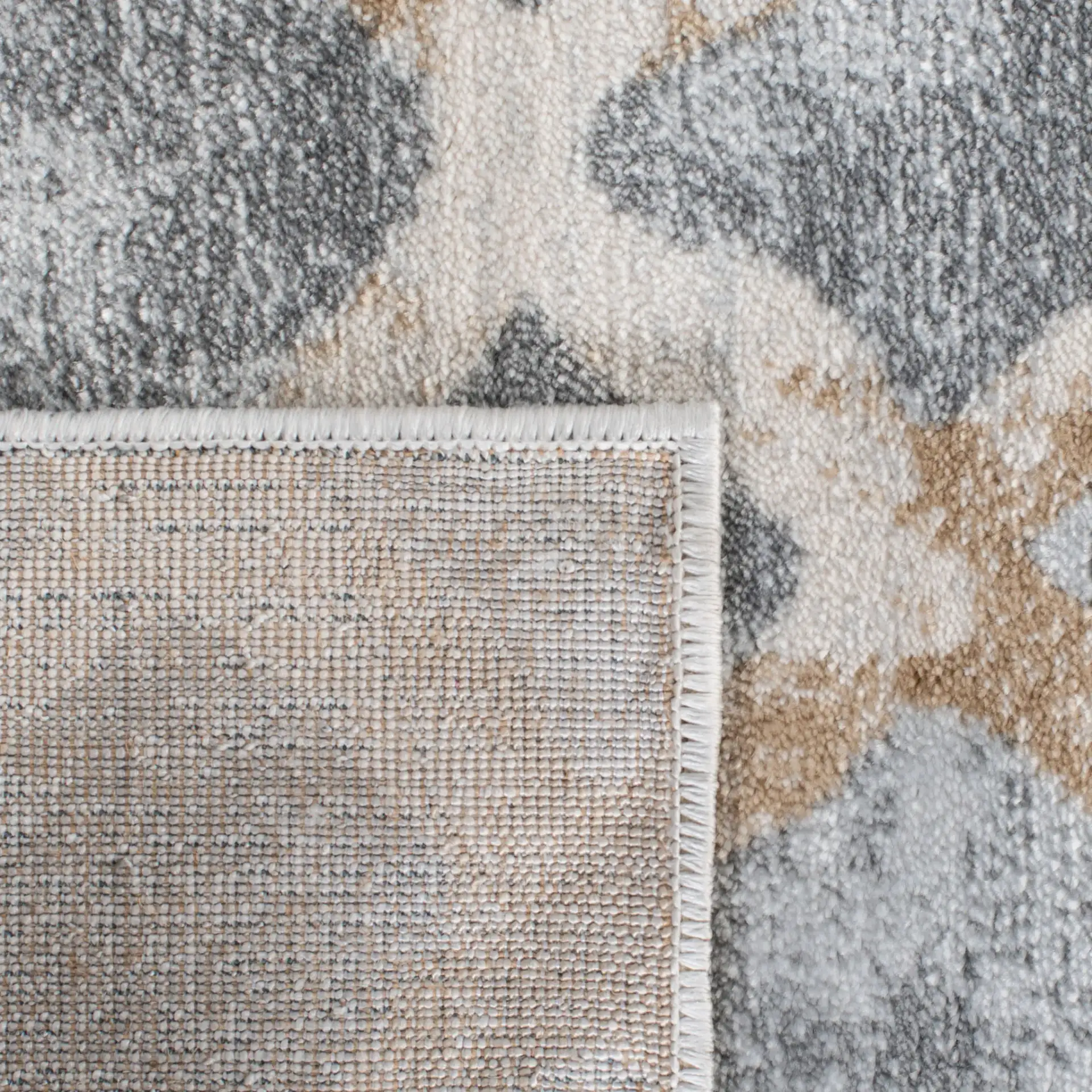 Isabella Distressed Trellis Rug in Silver / Ivory in a styled room