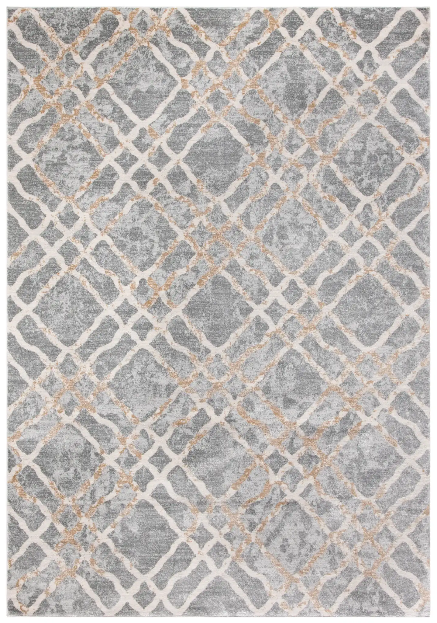 Isabella Distressed Trellis Rug in Silver / Ivory