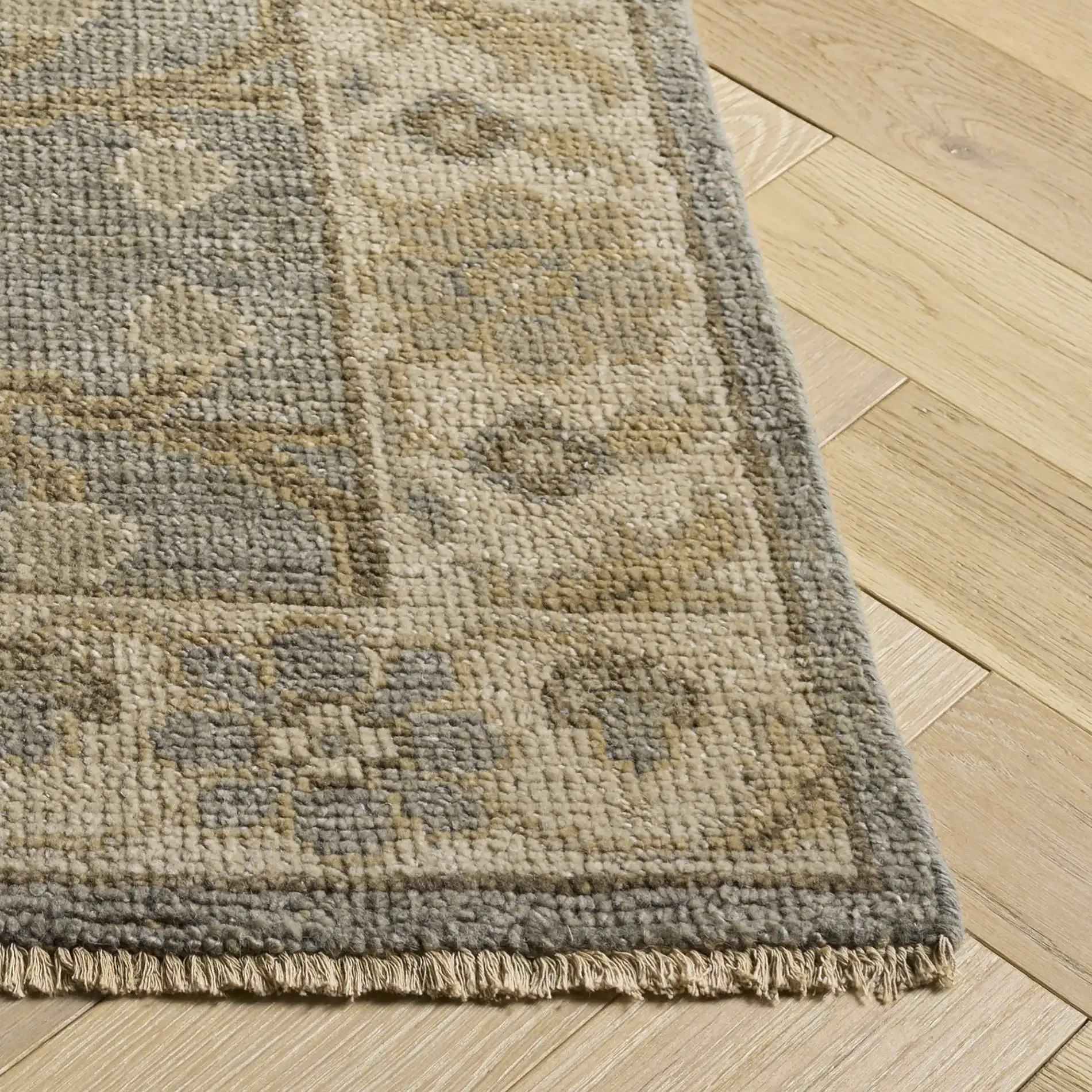 Izmir Floral Medallion Hand-Knotted Rug in Light Blue / Ivory in a styled room