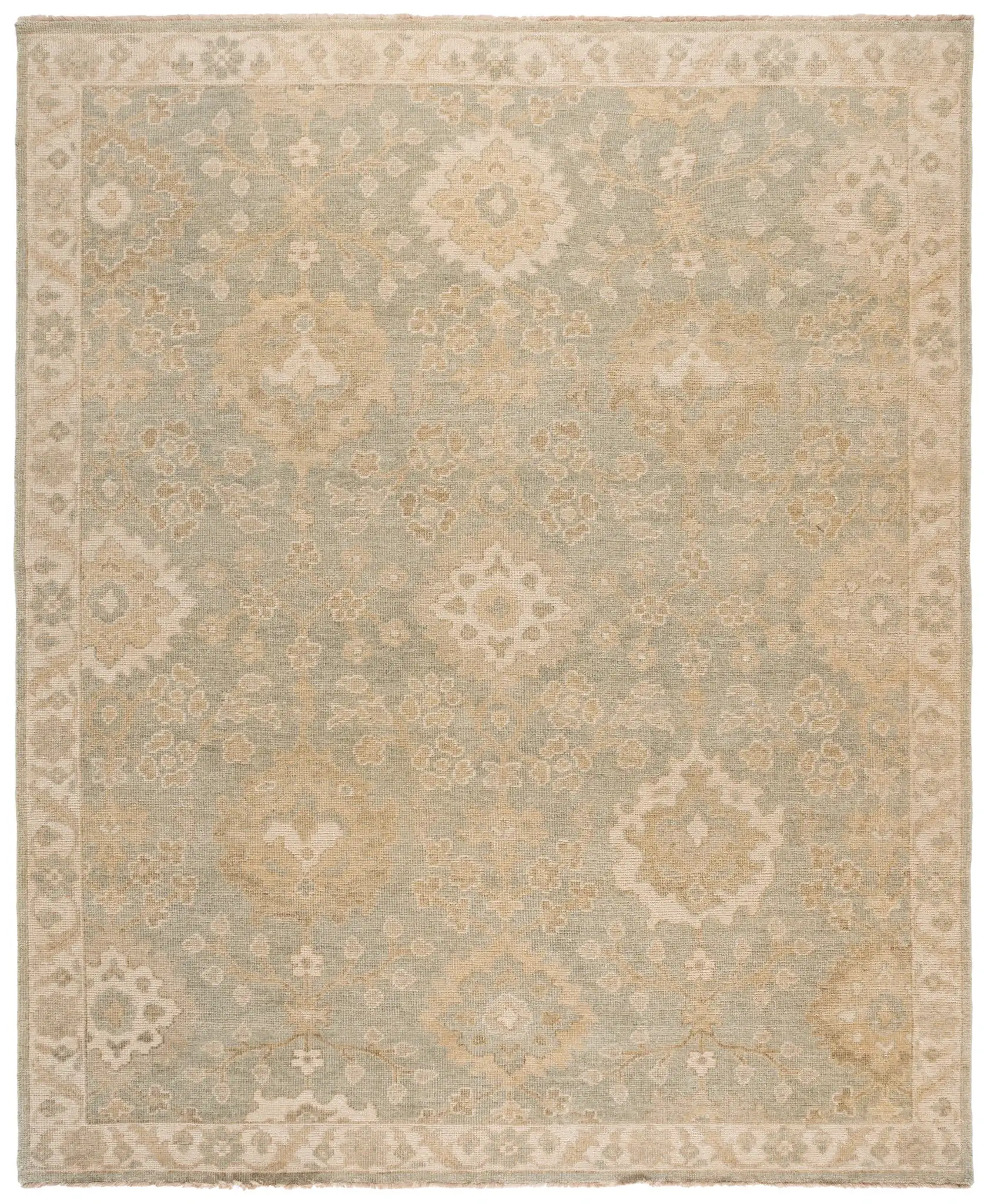 Izmir Floral Medallion Hand-Knotted Rug in Light Blue / Ivory