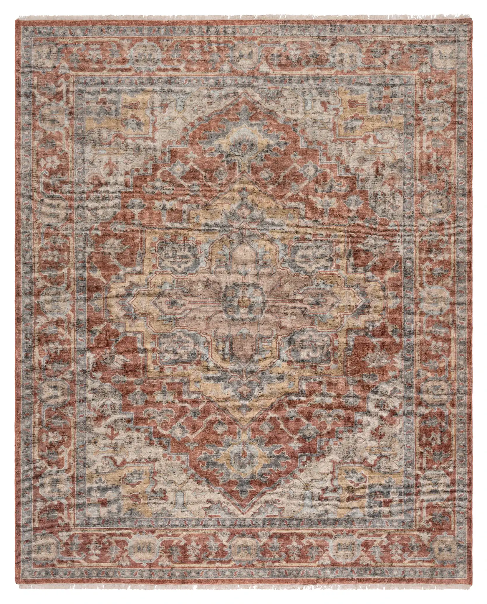 Izmir Stepped Medallion Hand-Knotted Wool Rug in Rust / Gray