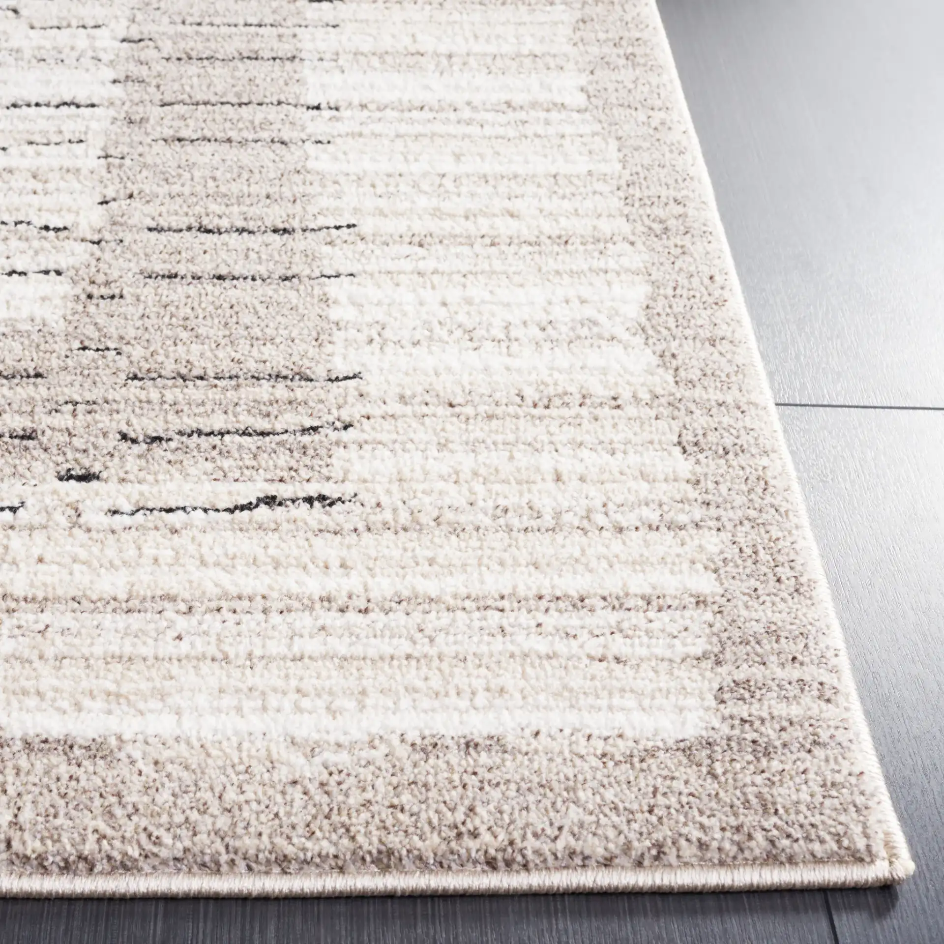Jade Bordered Stripe Rug in Ivory / Beige Black in a styled room