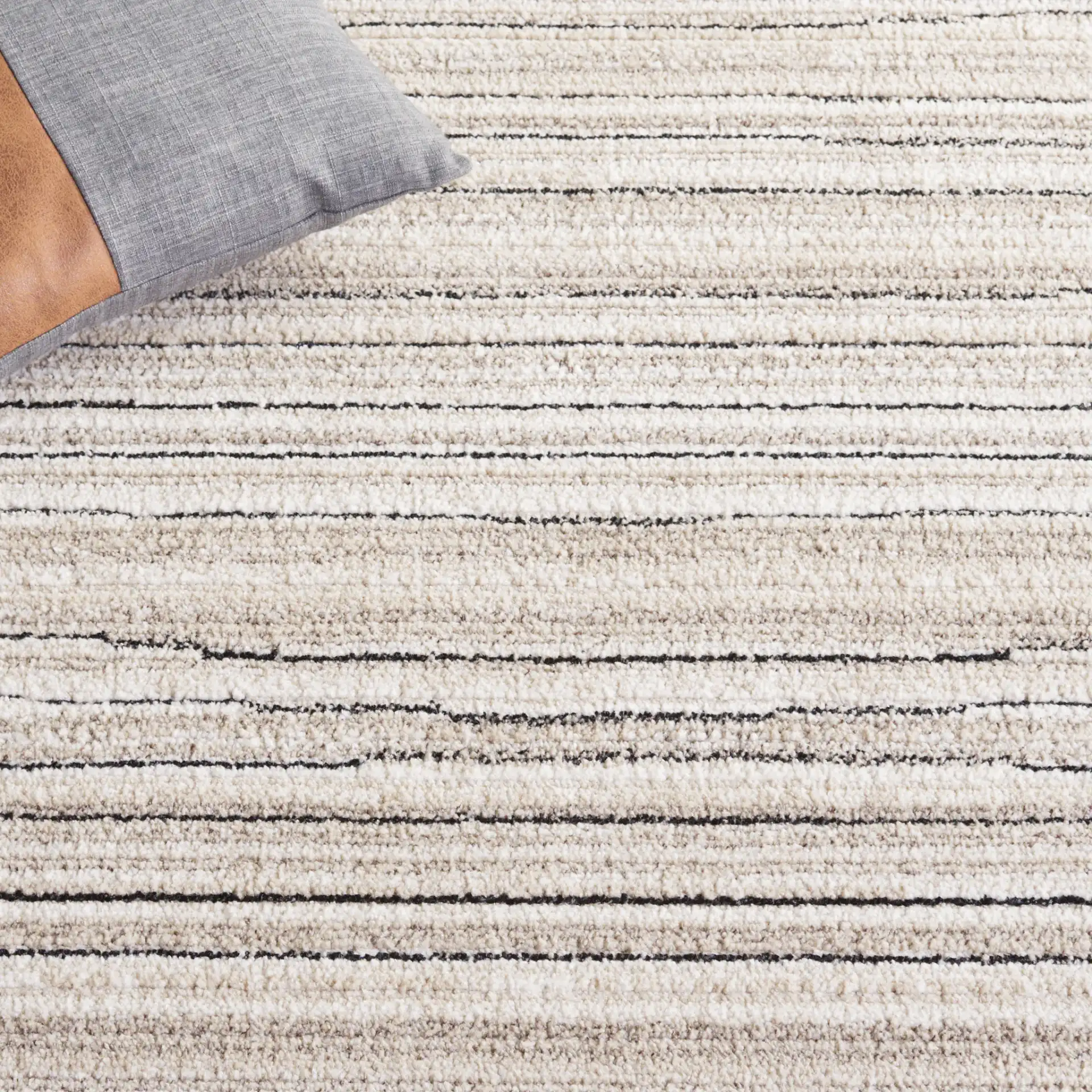Jade Bordered Stripe Rug in Ivory / Beige Black in a styled room