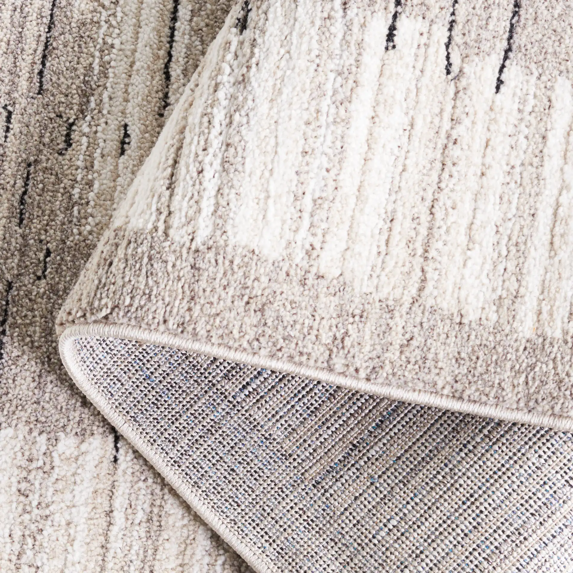 Jade Bordered Stripe Rug in Ivory / Beige Black in a styled room