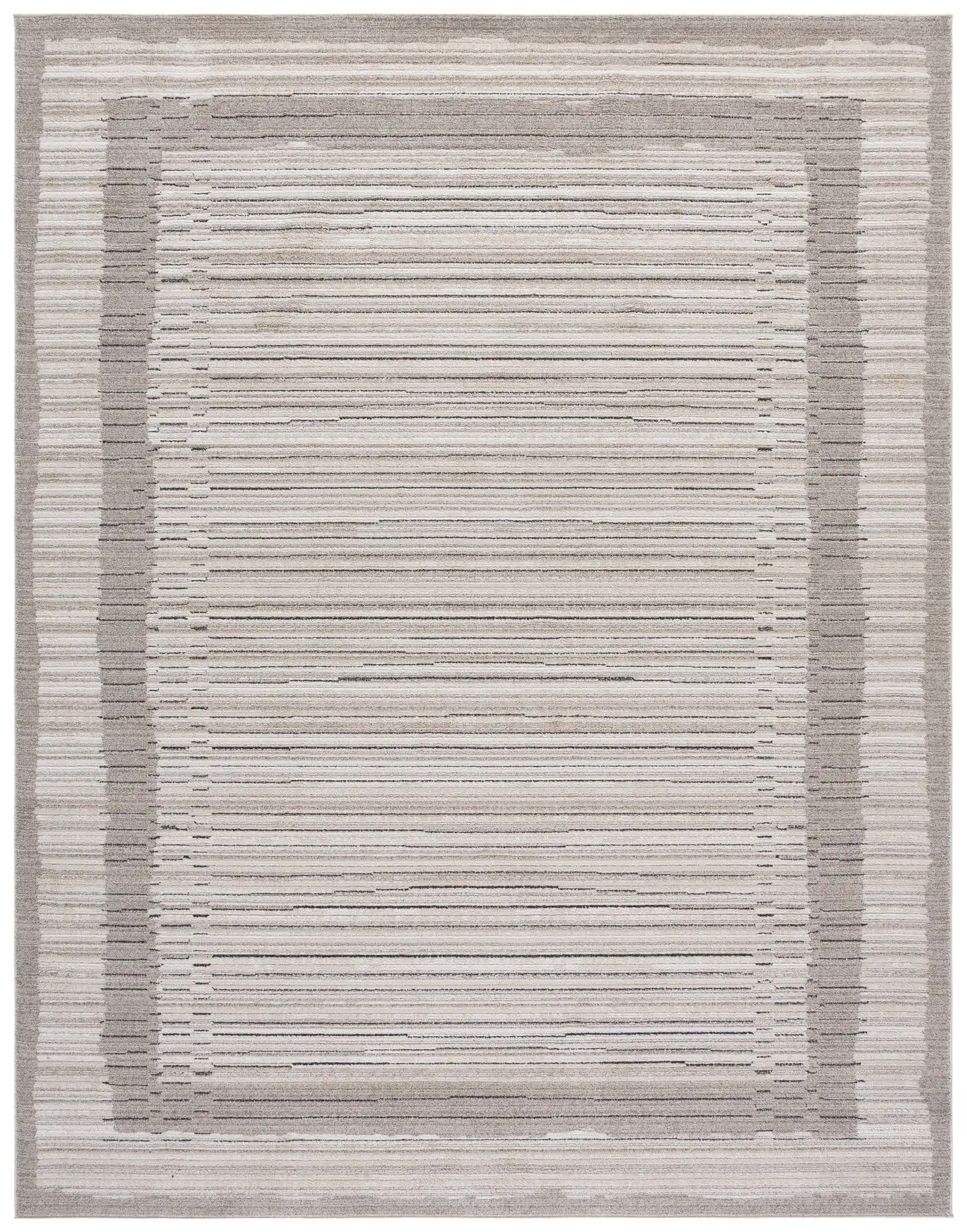 Jade Bordered Stripe Rug in Ivory / Beige Black