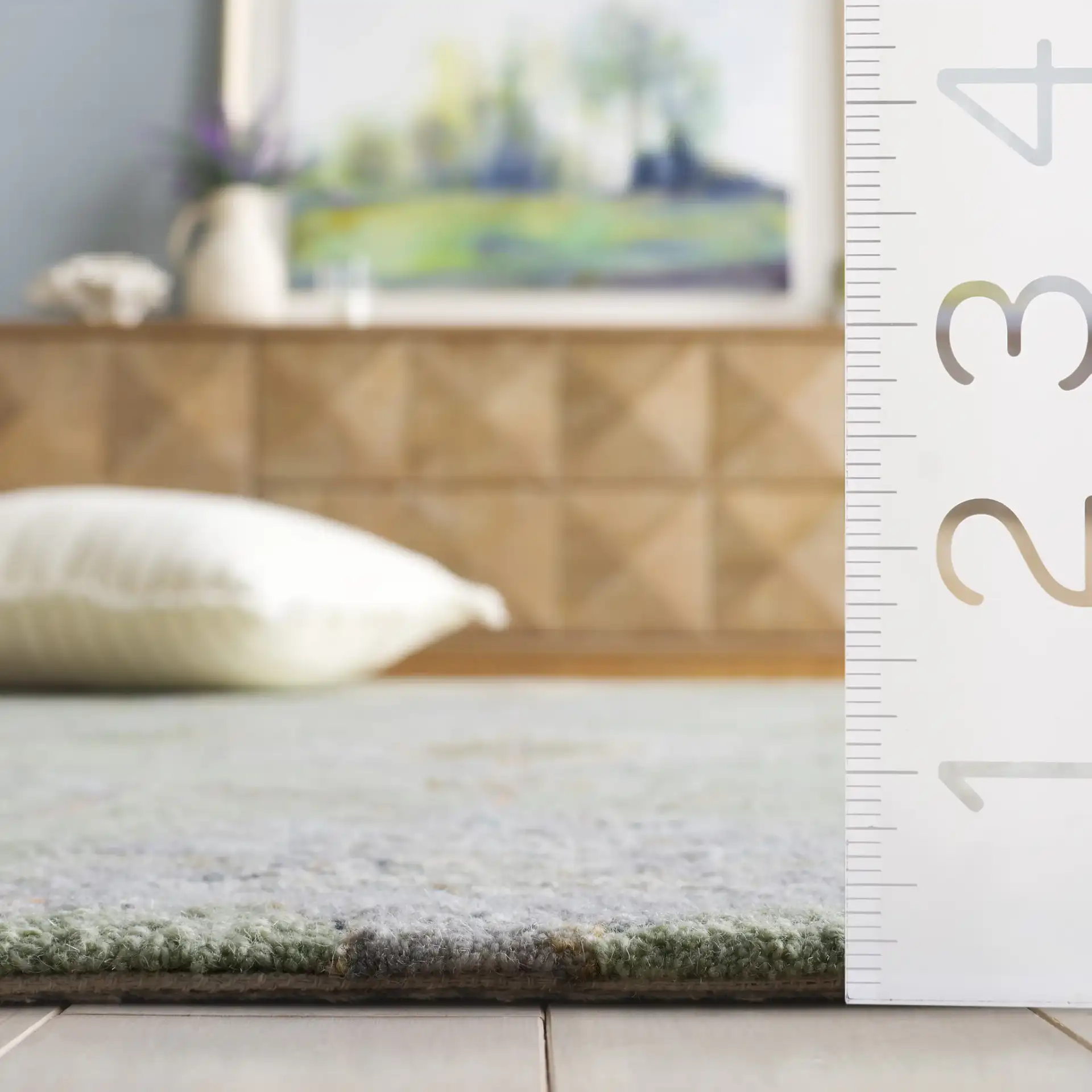 Jardin Allover Botanical Hand-Tufted Wool Rug in Sage / Green in a styled room
