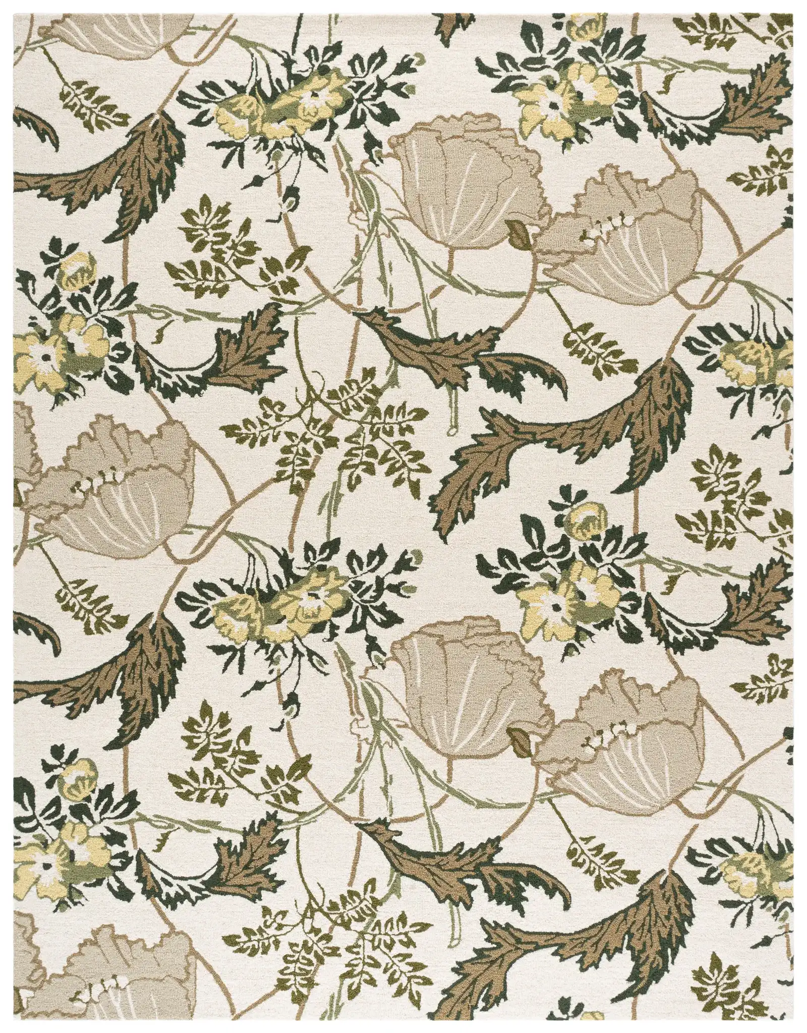 Jardin Botanical Vine Hand-Tufted Wool Rug in Ivory / Green