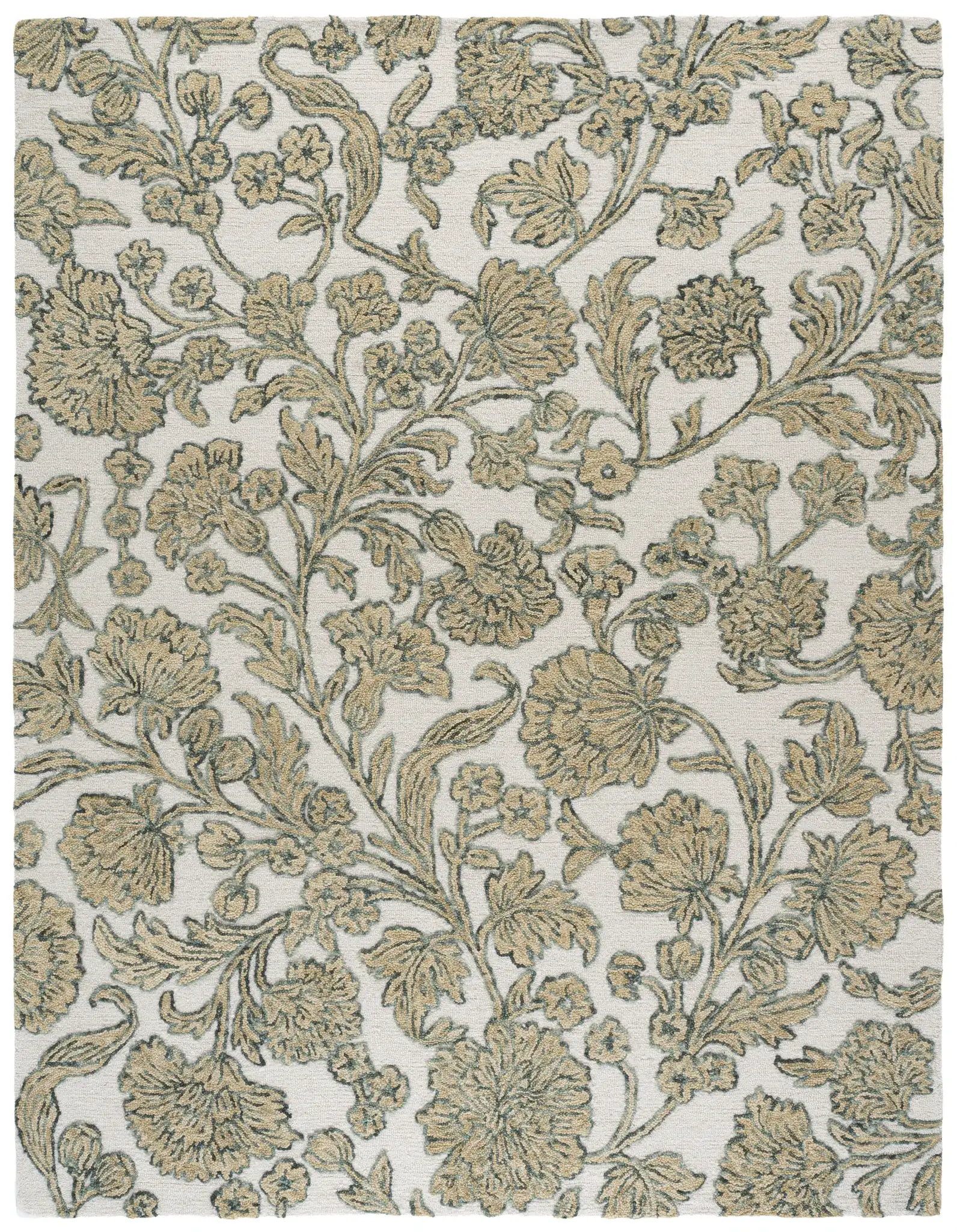 Jardin Jacobean Carnation Floral Hand-Tufted Wool Rug in Ivory / Green