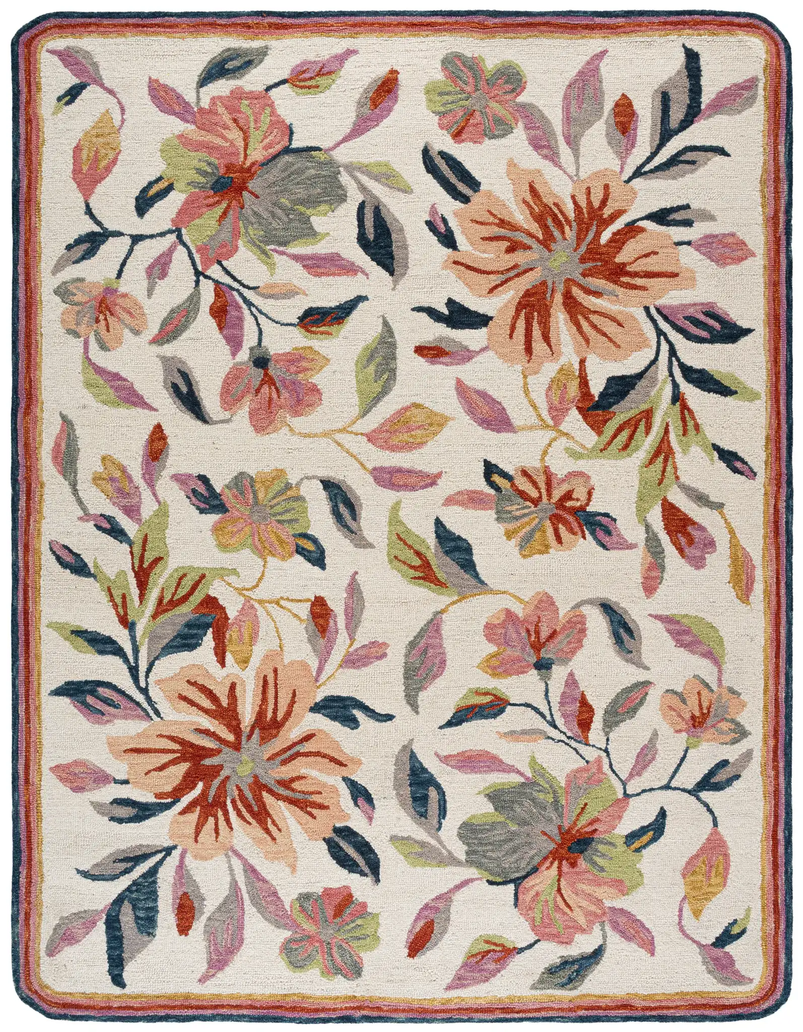 Jardin Chelsea Scalloped Floral Hand-Tufted Wool Rug in Ivory / Rust