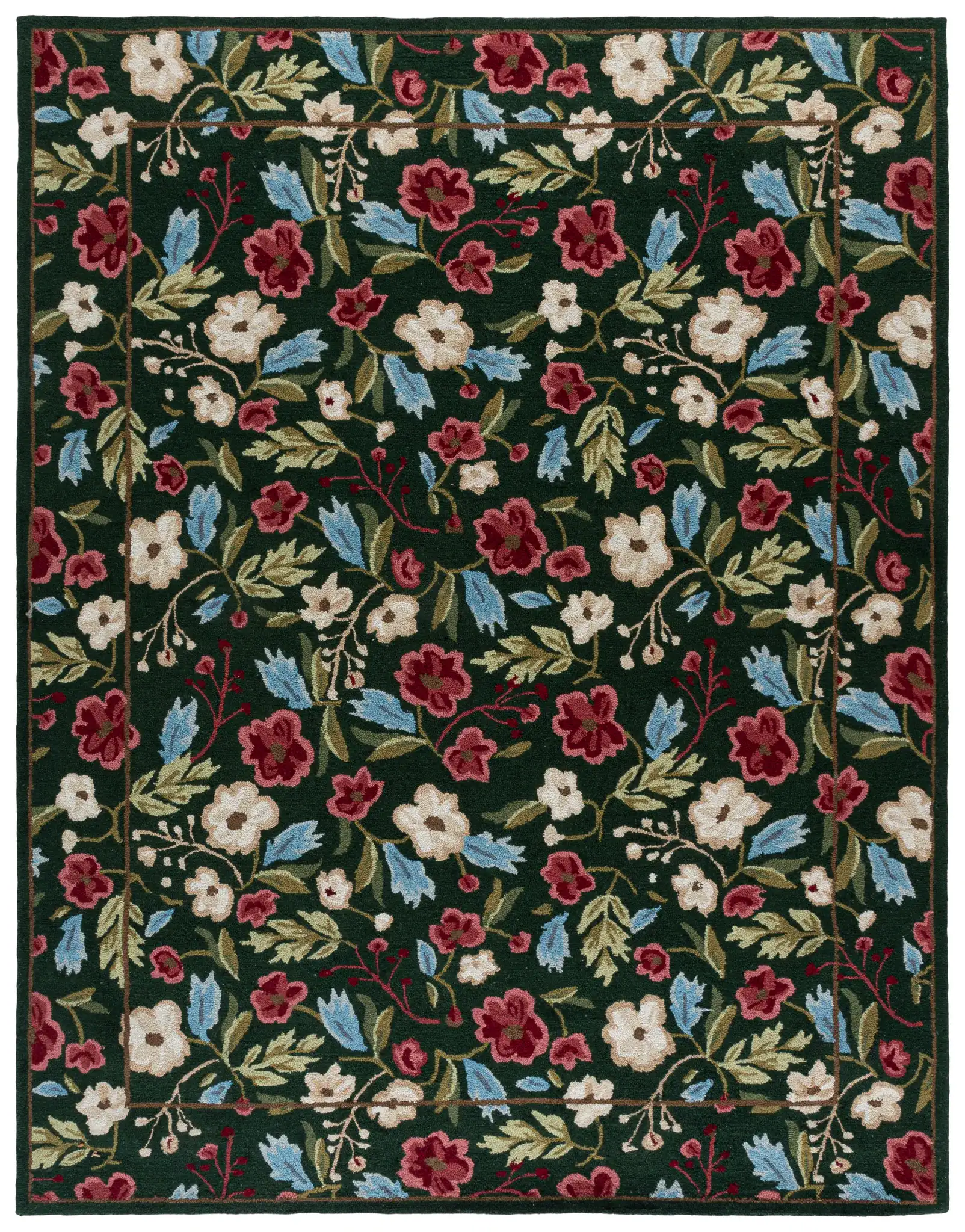 Jardin Floral Border Hand-Tufted Rug in Green / Red