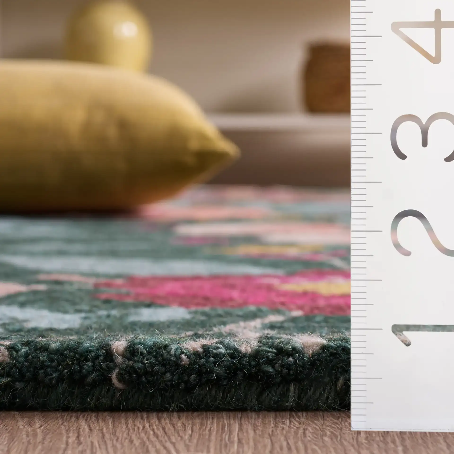 Jardin Botanical Floral Hand-Tufted Wool Rug in Green / Yellow in a styled room