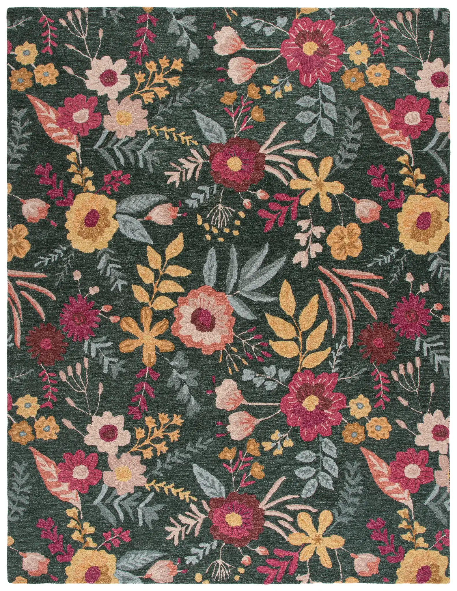 Jardin Botanical Floral Hand-Tufted Wool Rug in Green / Yellow
