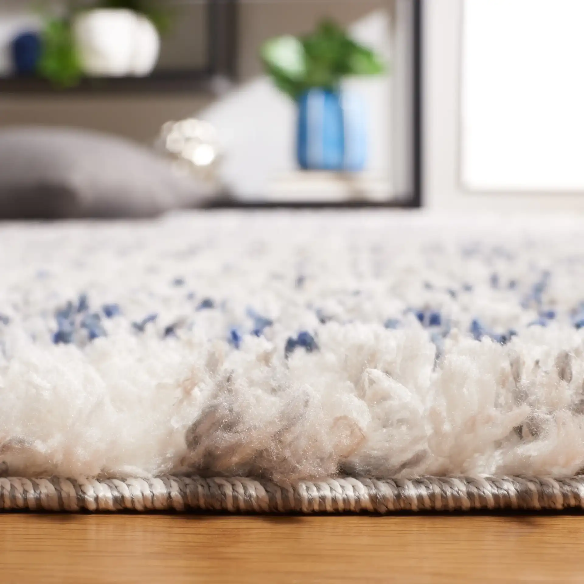 Jericho Striped Shag Rug in Navy / Ivory in a styled room