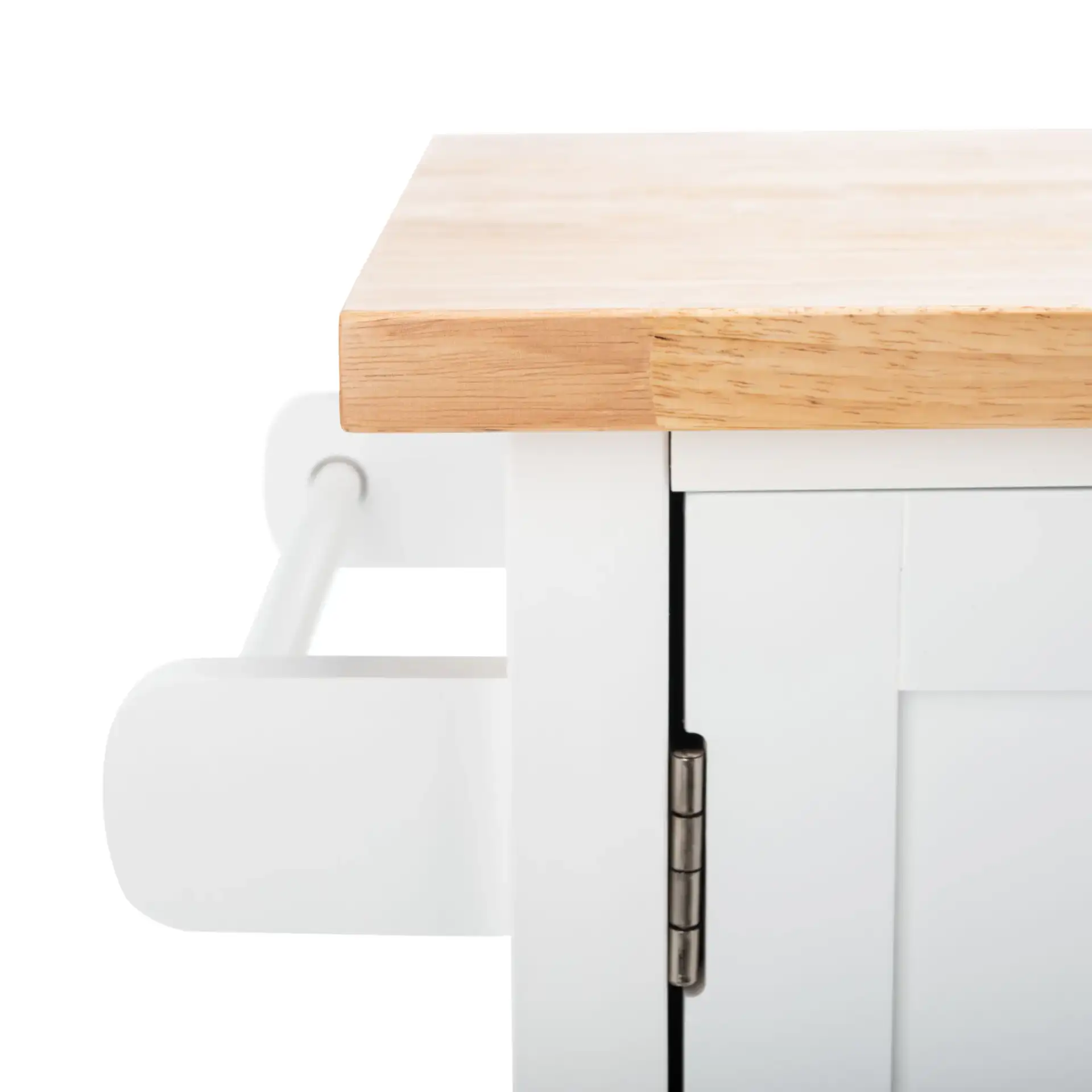 Kesler Two-Door One-Shelf Cart in White / Natural in a styled room