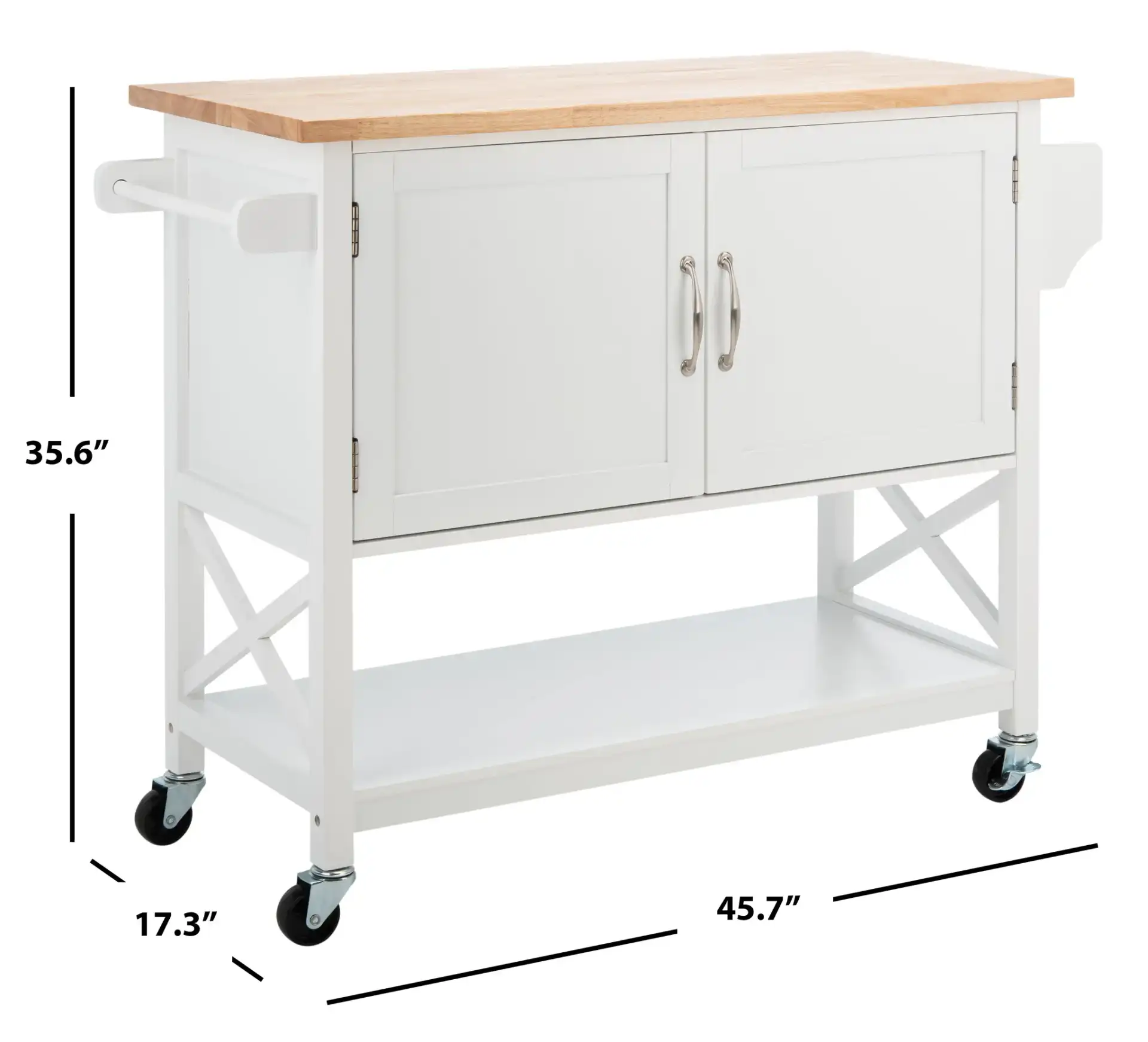 Kesler Two-Door One-Shelf Cart in White / Natural, detail view