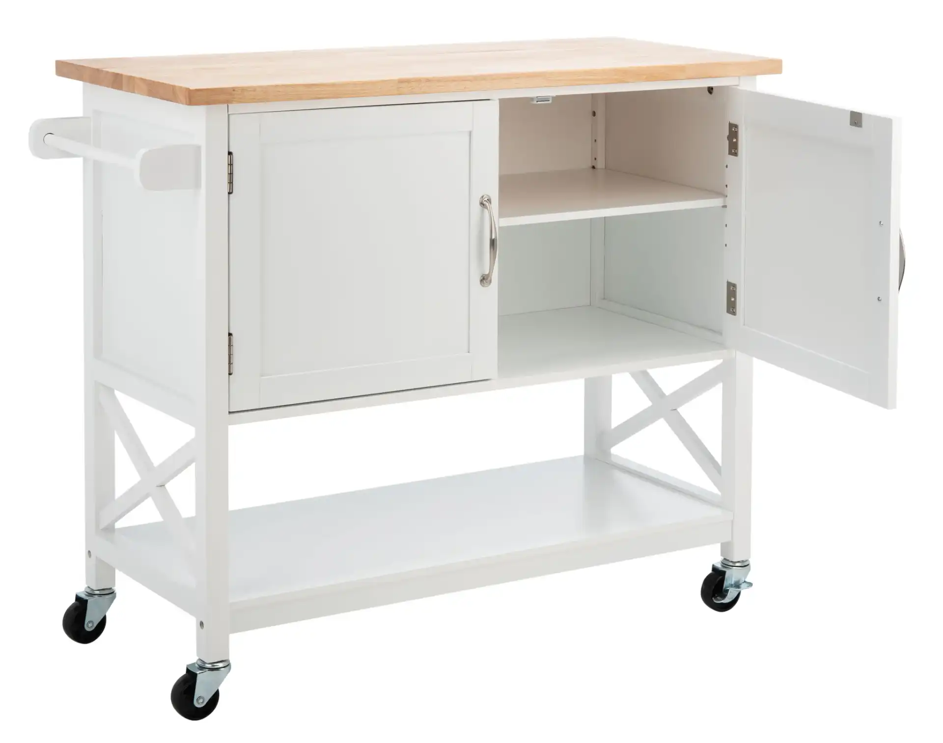 Kesler Two-Door One-Shelf Cart in White / Natural, detail view