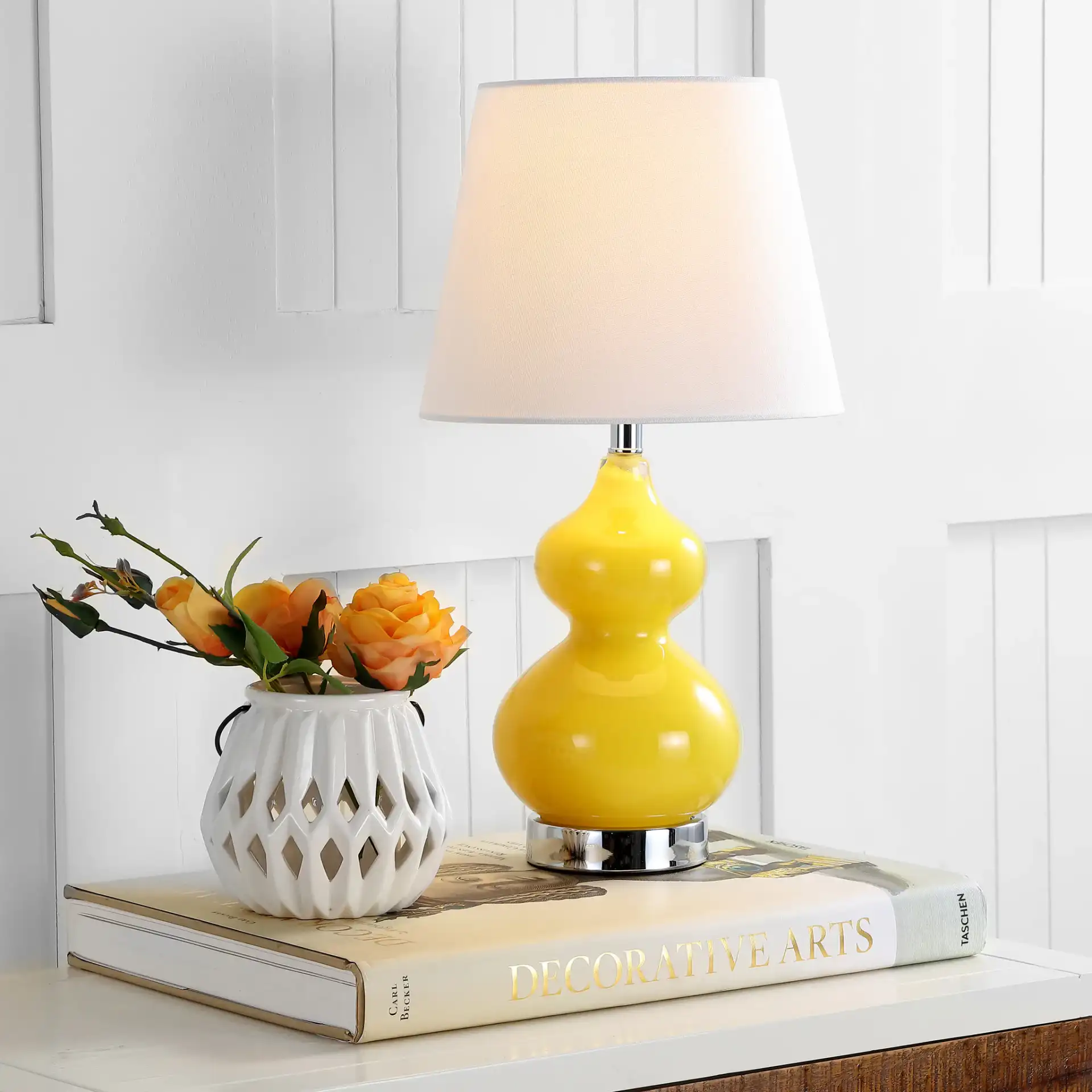 Eva Double Mini Table Lamp in Orange in a styled room