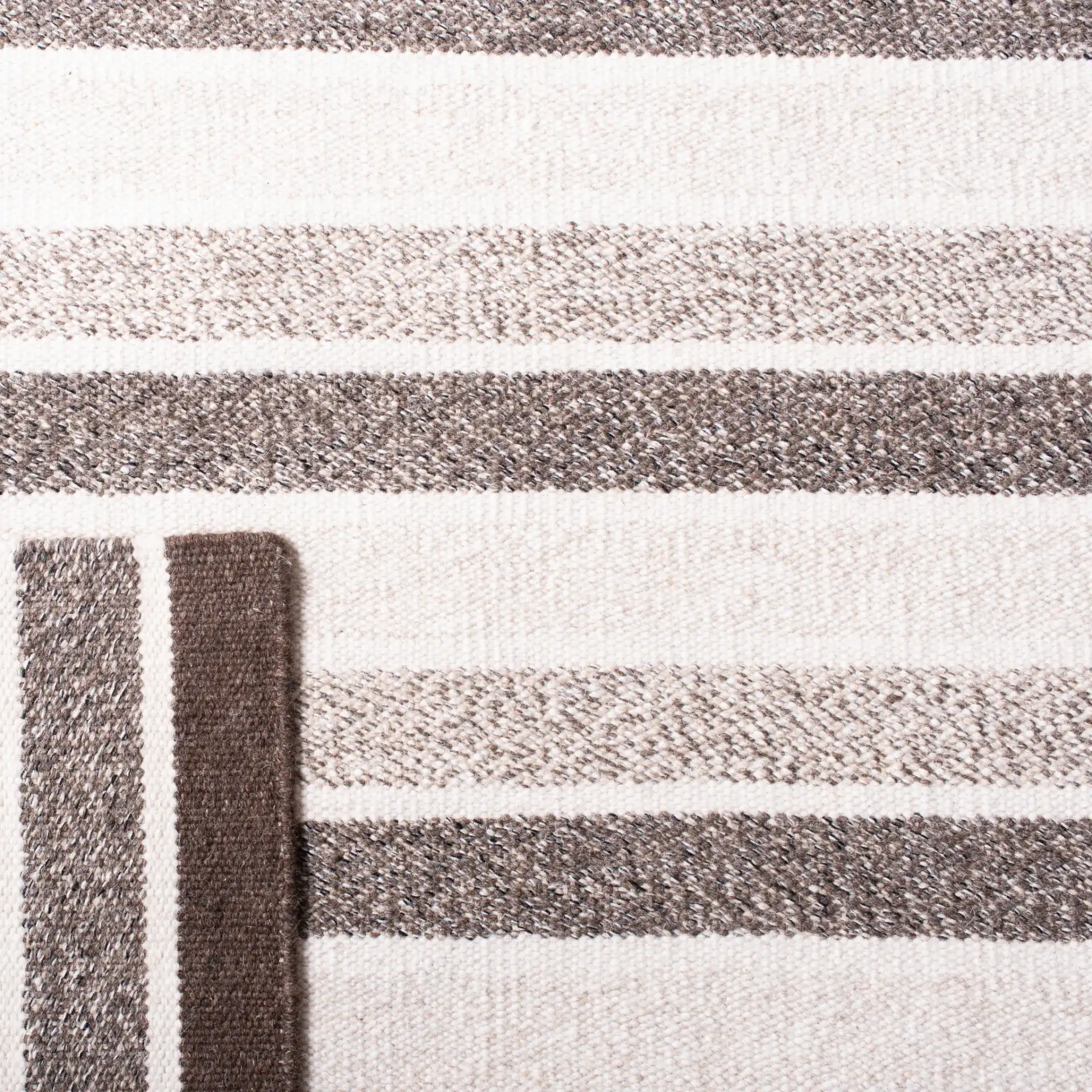 Kilim Stripe Flatweave Wool Rug in Ivory / Brown in a styled room