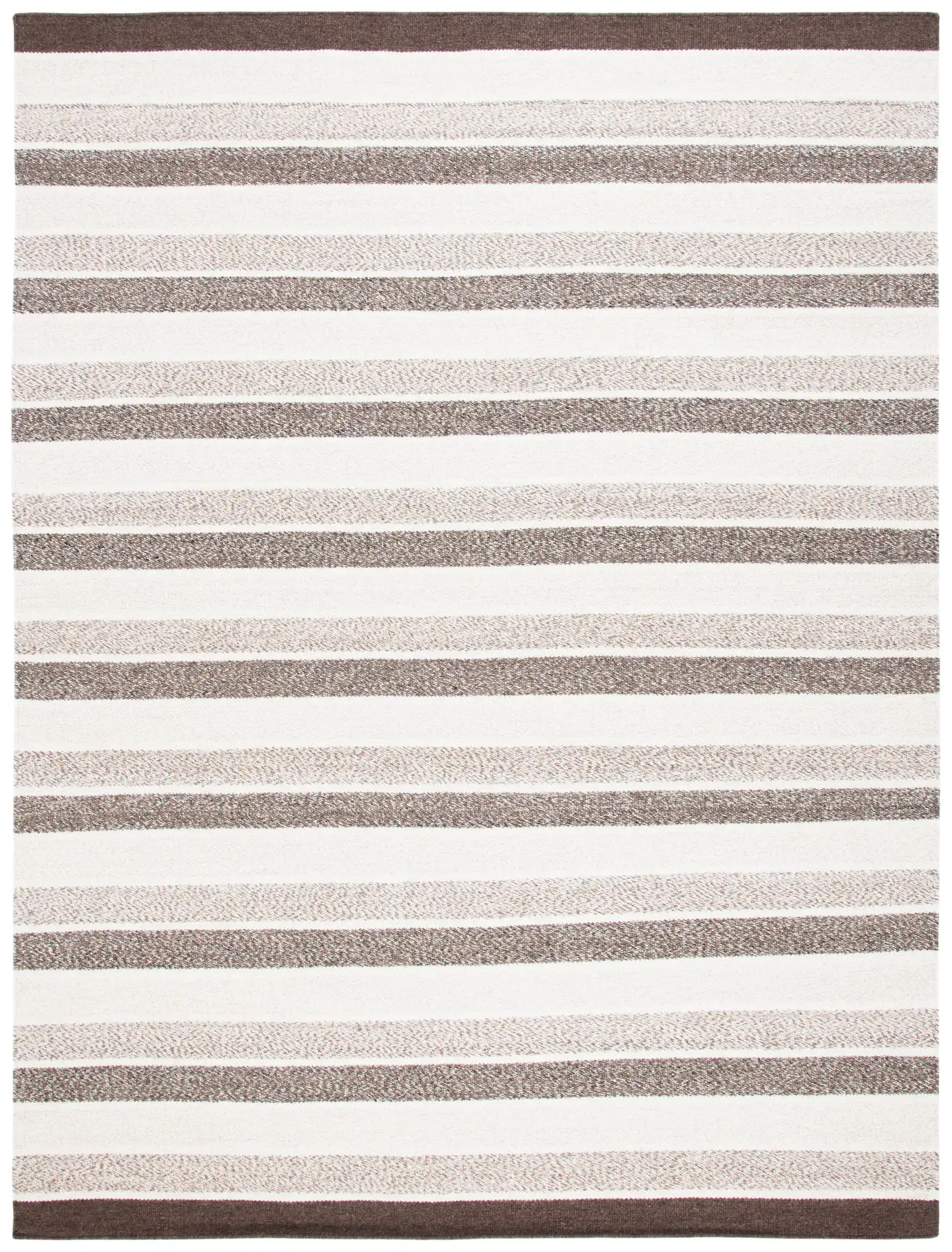 Kilim Stripe Flatweave Wool Rug in Ivory / Brown