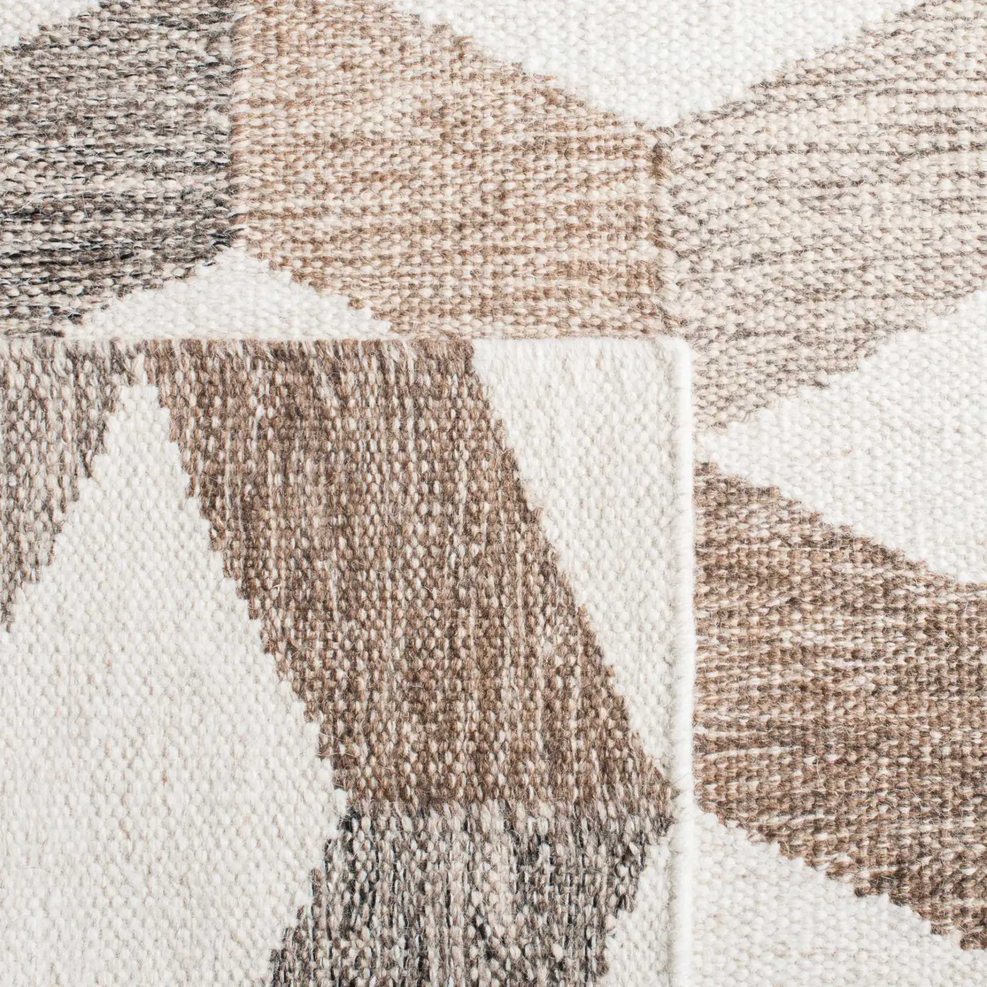 Kilim Cube Flatweave Wool Rug in Ivory / Brown in a styled room