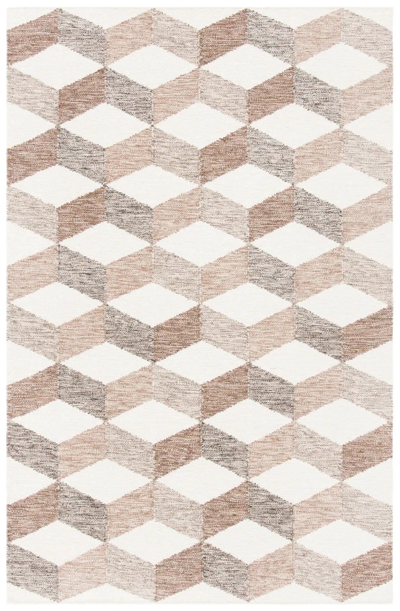 Kilim Cube Flatweave Wool Rug in Ivory / Brown