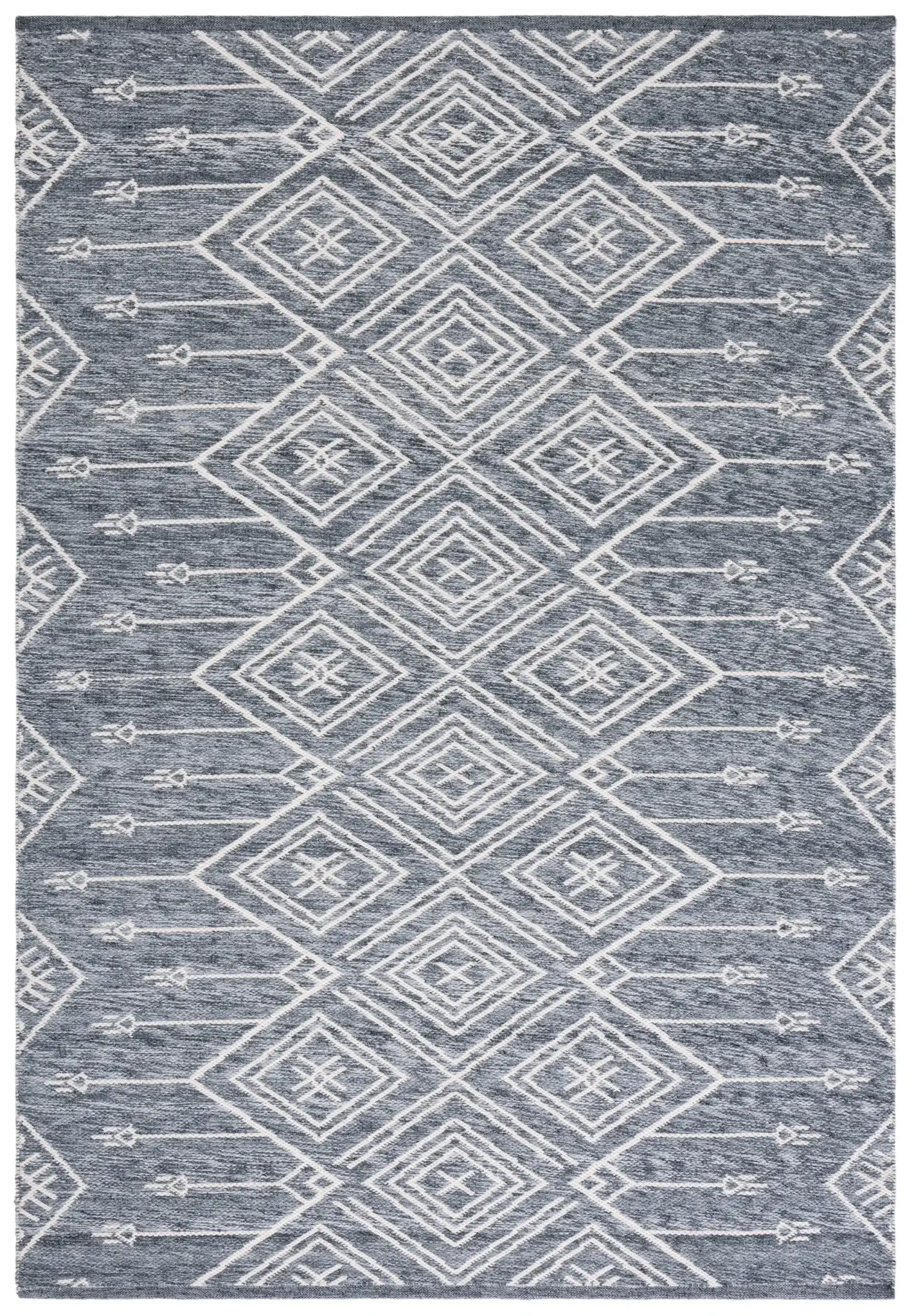 Kilim Nested Diamond Flatweave Rug in Gray / Ivory