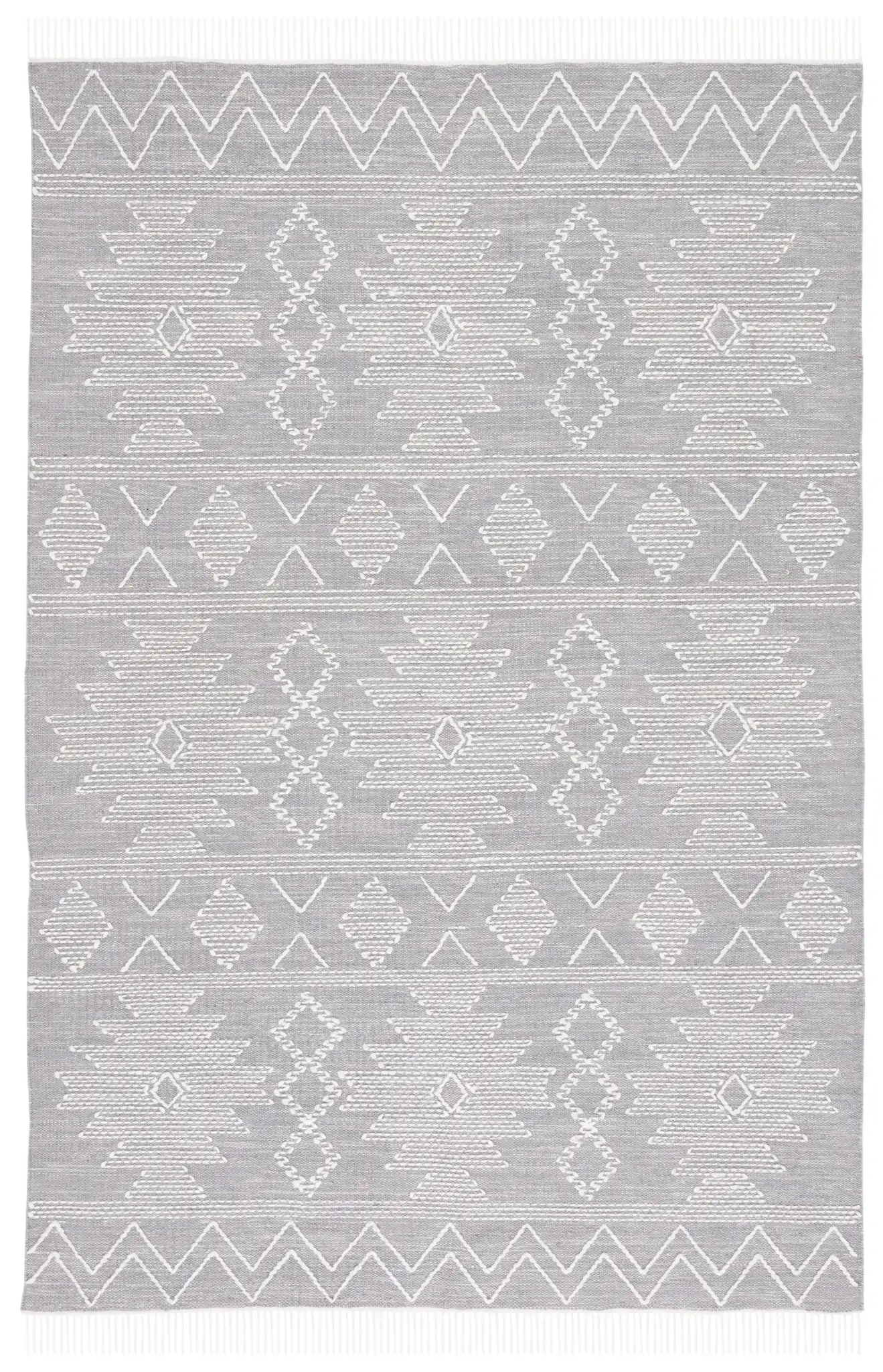 Kilim Banded Tribal Flatweave Rug in Gray / Ivory