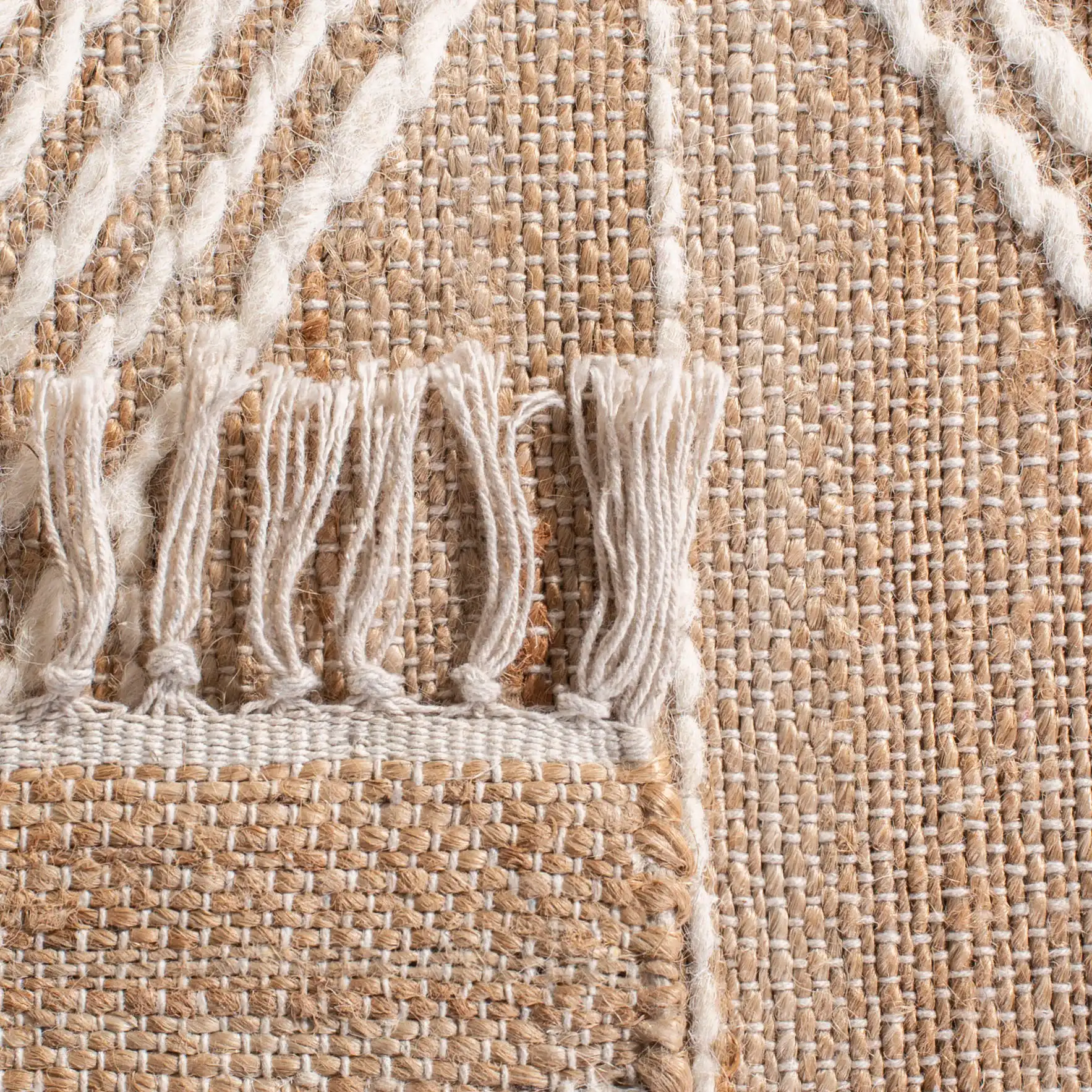 Kilim Coastal Concentric Diamond Hand-Woven Rug in Natural in a styled room