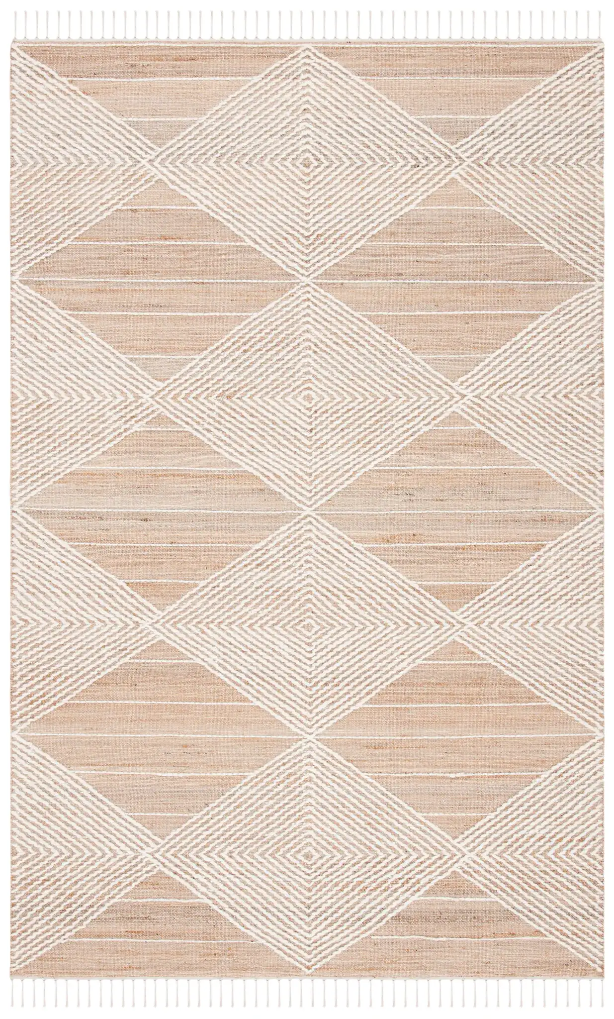 Kilim Coastal Concentric Diamond Hand-Woven Rug in Natural