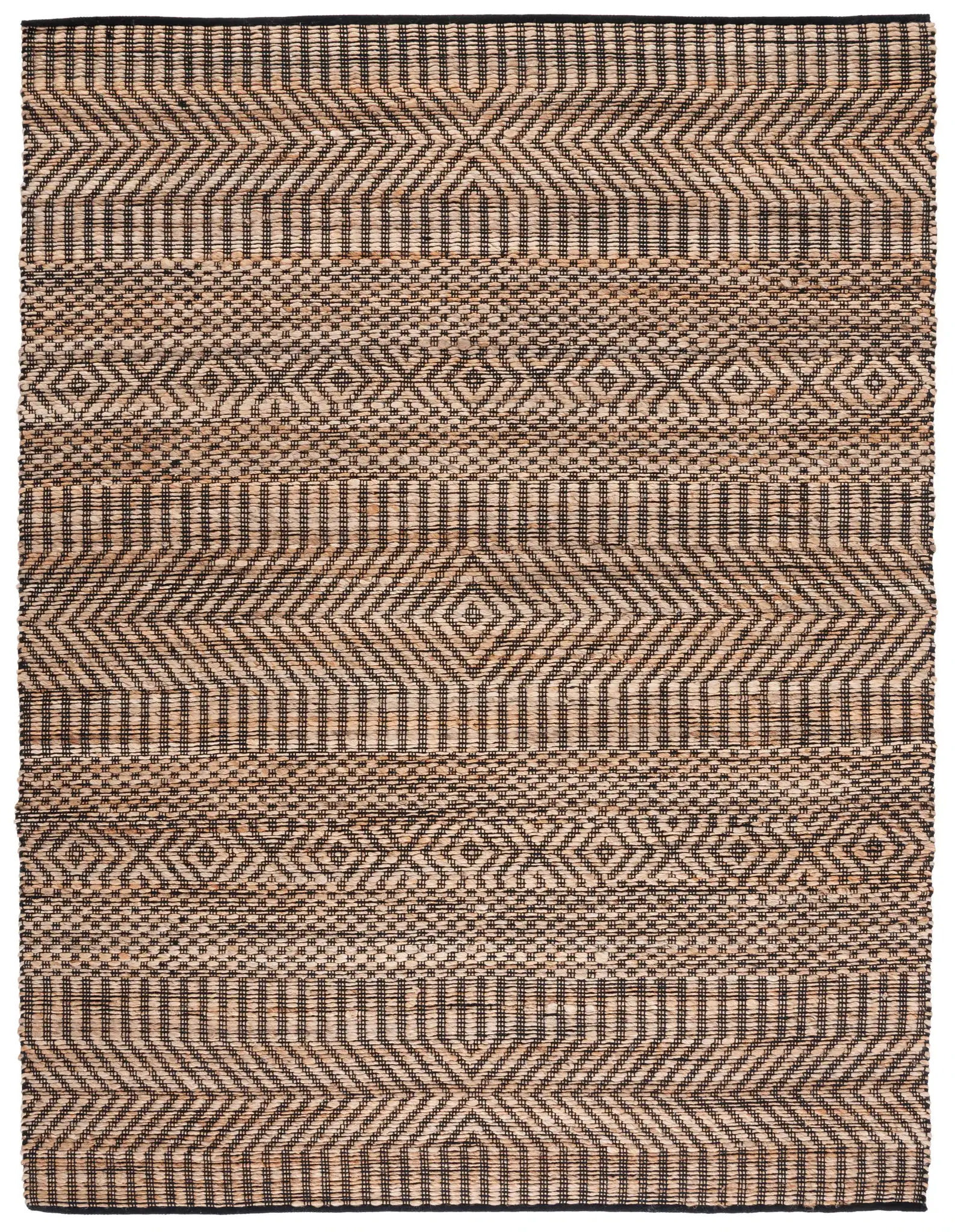Kilim Coastal Diamond Chevron Hand-Woven Jute Rug in Natural / Black