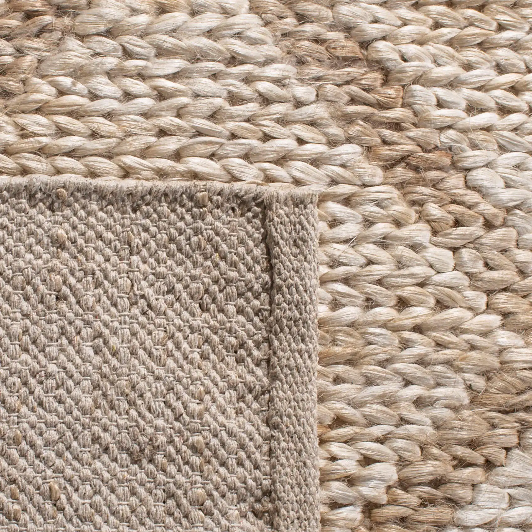 Kilim Coastal Geometric Jute Hand-Woven Rug in Natural / Beige in a styled room