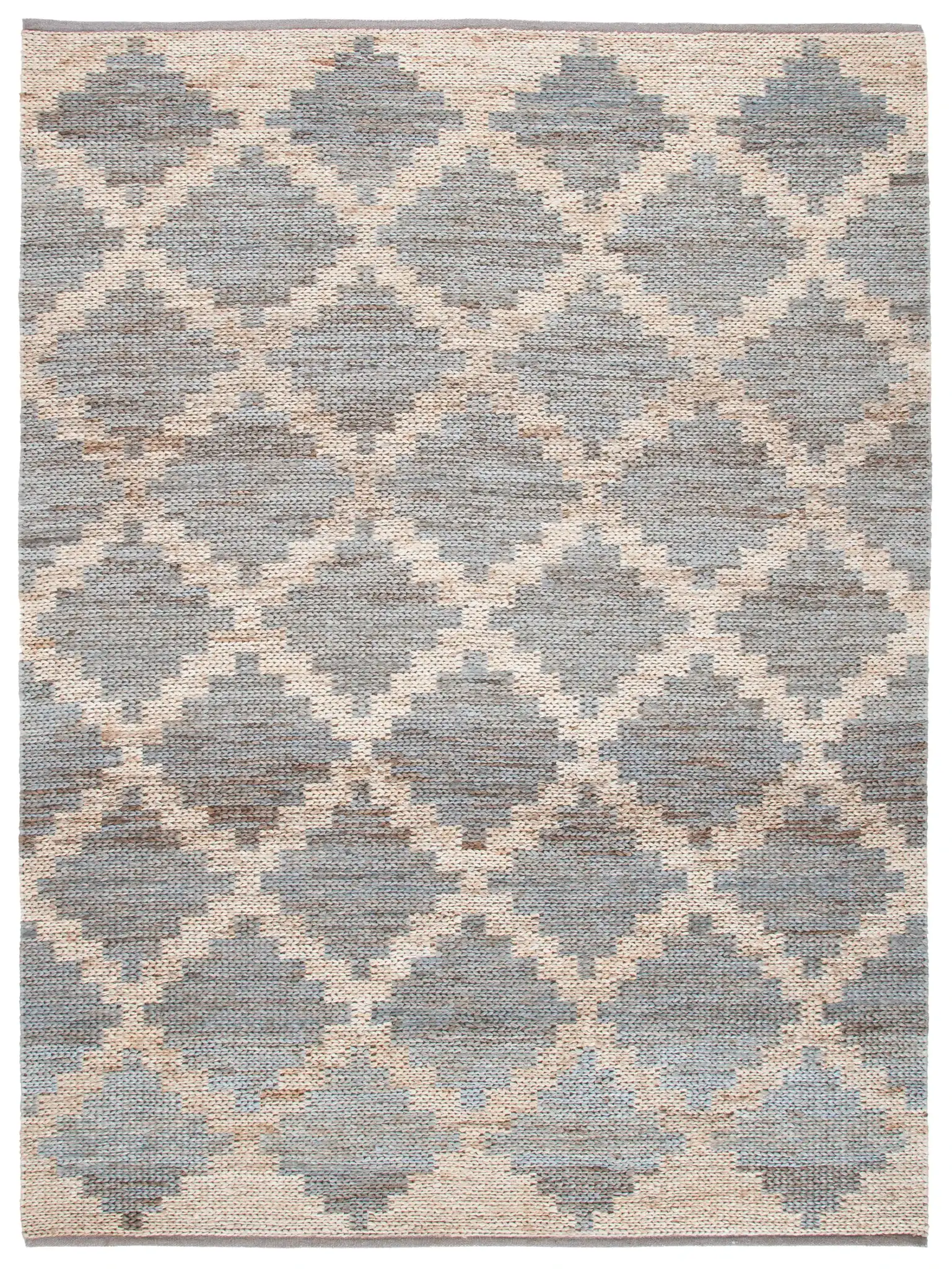 Kilim Tribal Diamond Jute Hand-Woven Rug in Natural / Gray