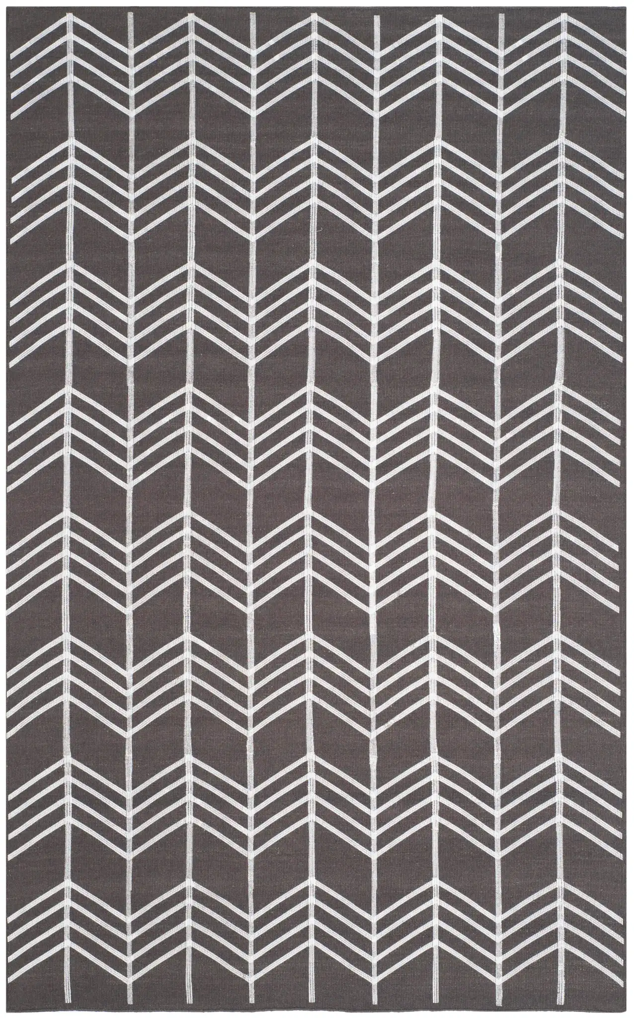 Kilim Herringbone Stripe Hand-Woven Wool Rug in Charcoal, detail view