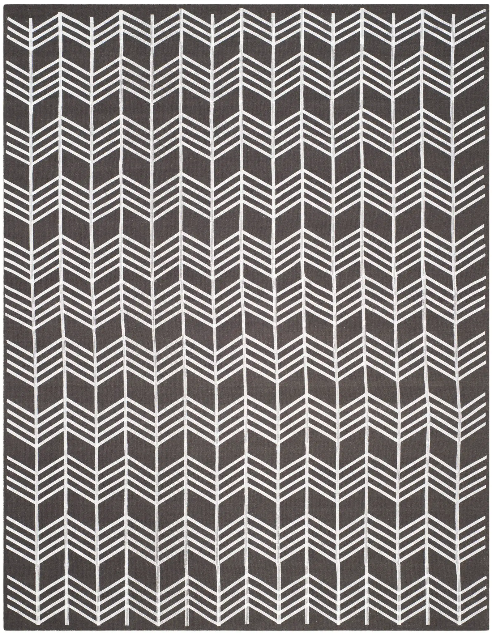 Kilim Herringbone Stripe Hand-Woven Wool Rug in Charcoal