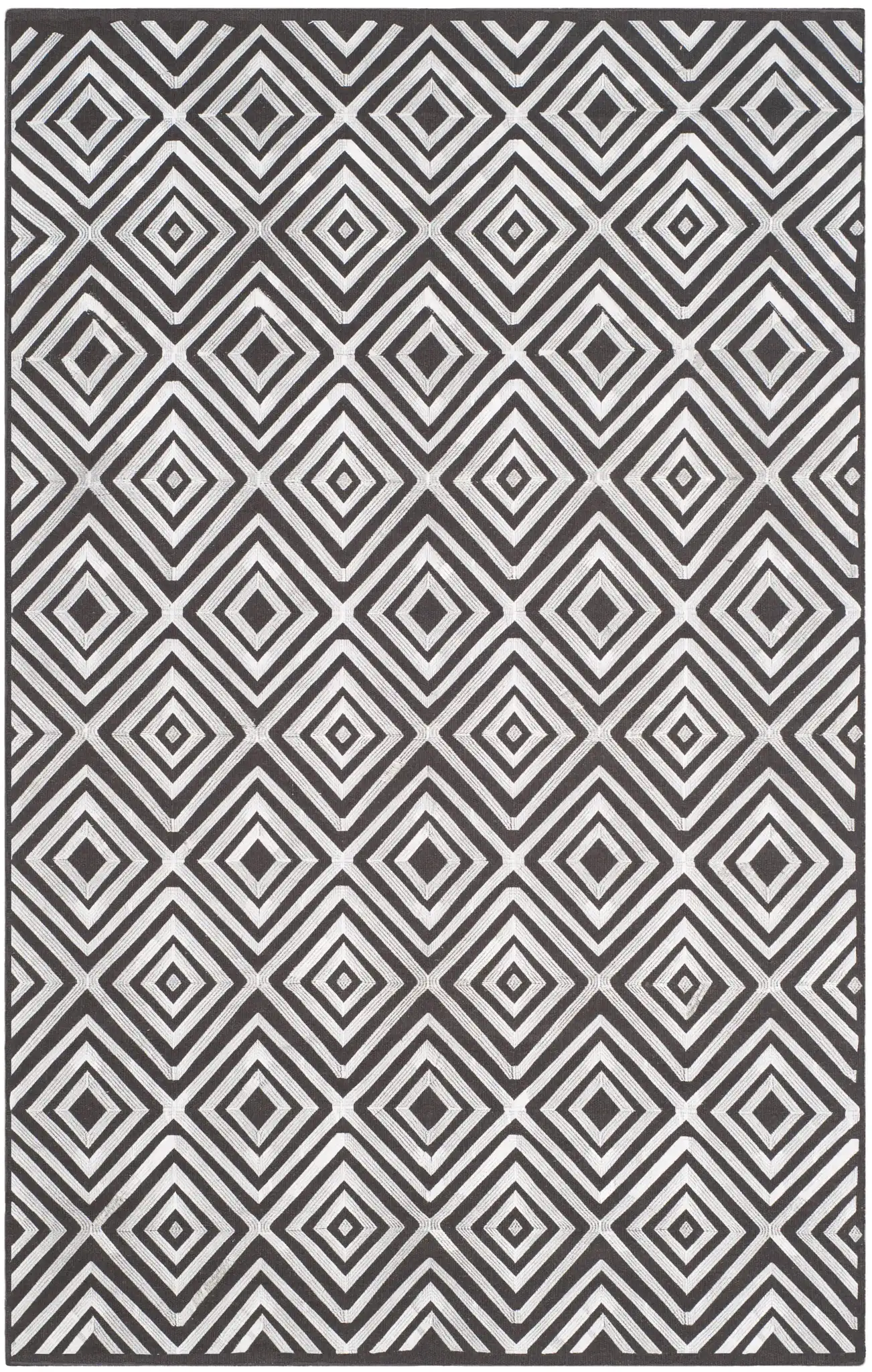 Kilim Concentric Diamond Hand-Woven Wool Rug in Charcoal, detail view