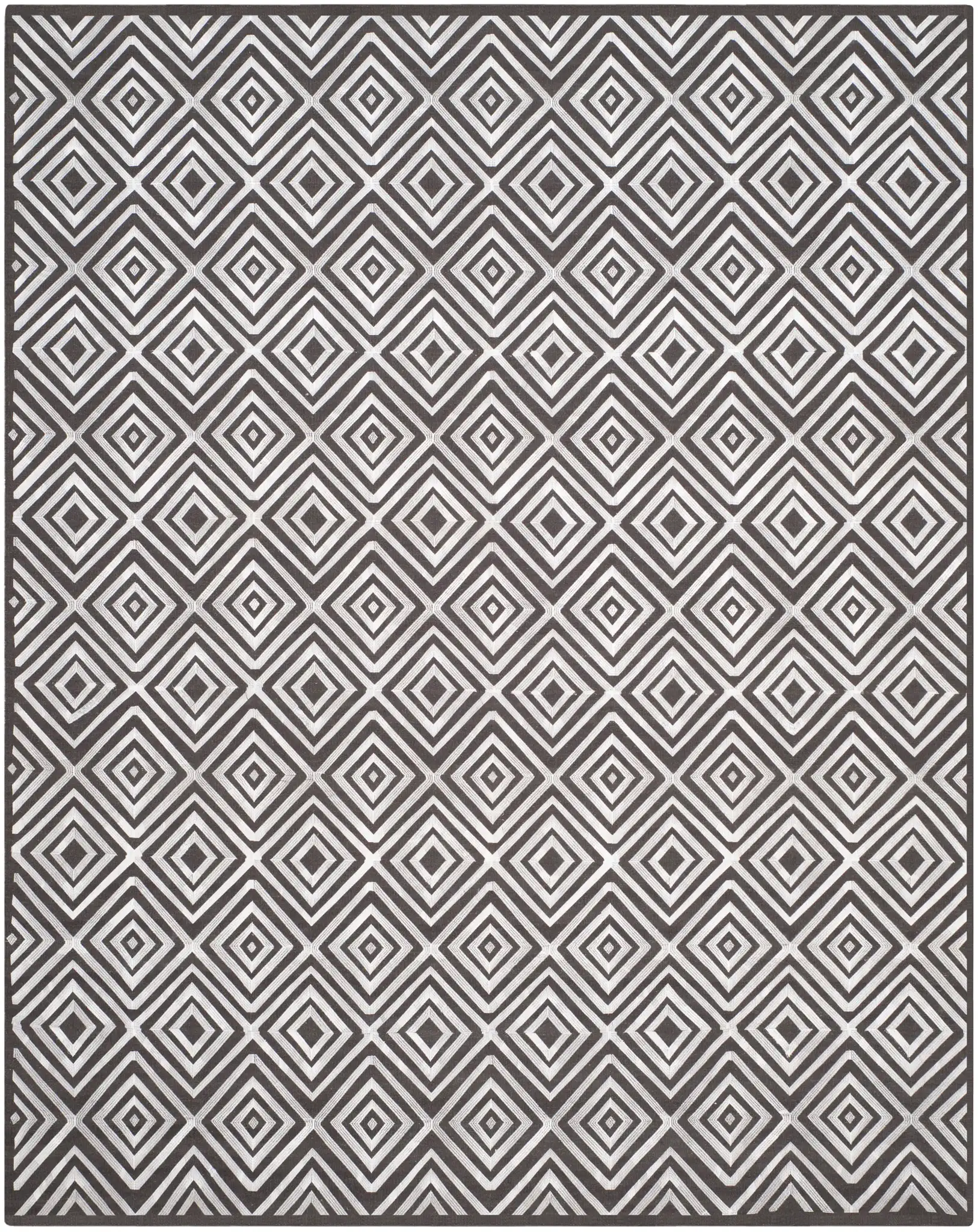 Kilim Concentric Diamond Hand-Woven Wool Rug in Charcoal