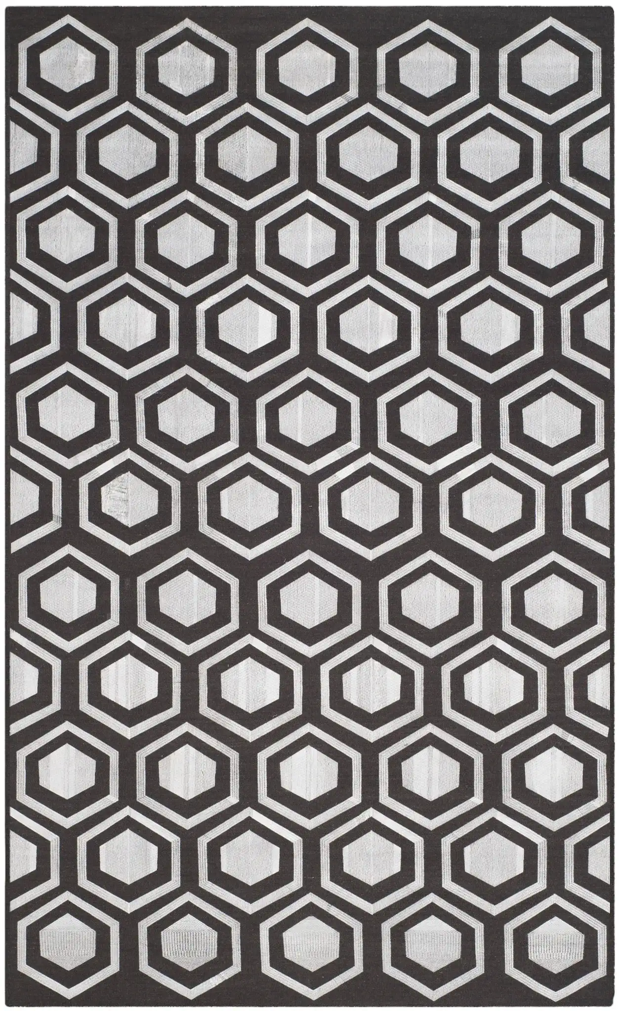 Kilim Hexagon Hand-Woven Wool Rug in Charcoal, detail view
