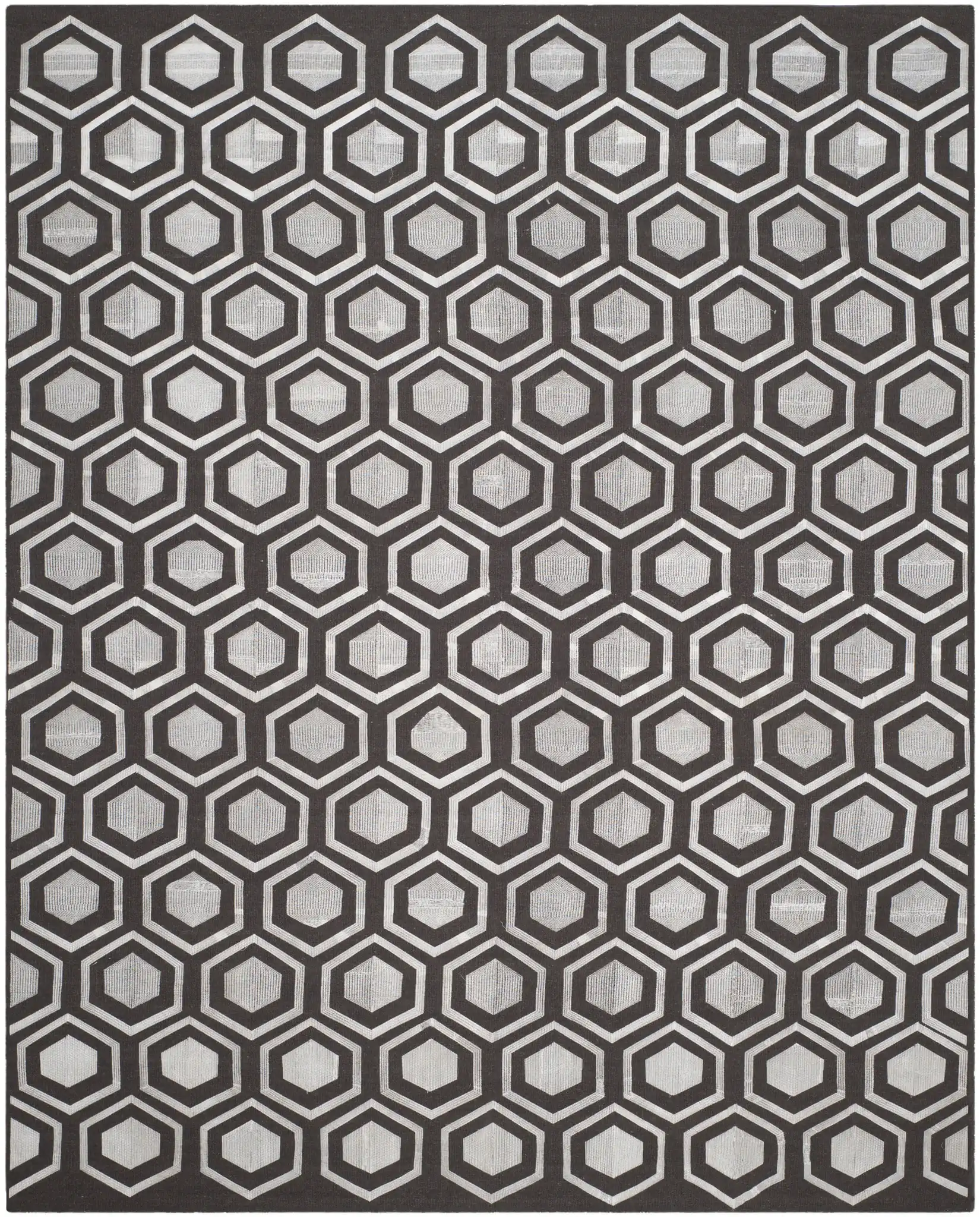 Kilim Hexagon Hand-Woven Wool Rug in Charcoal
