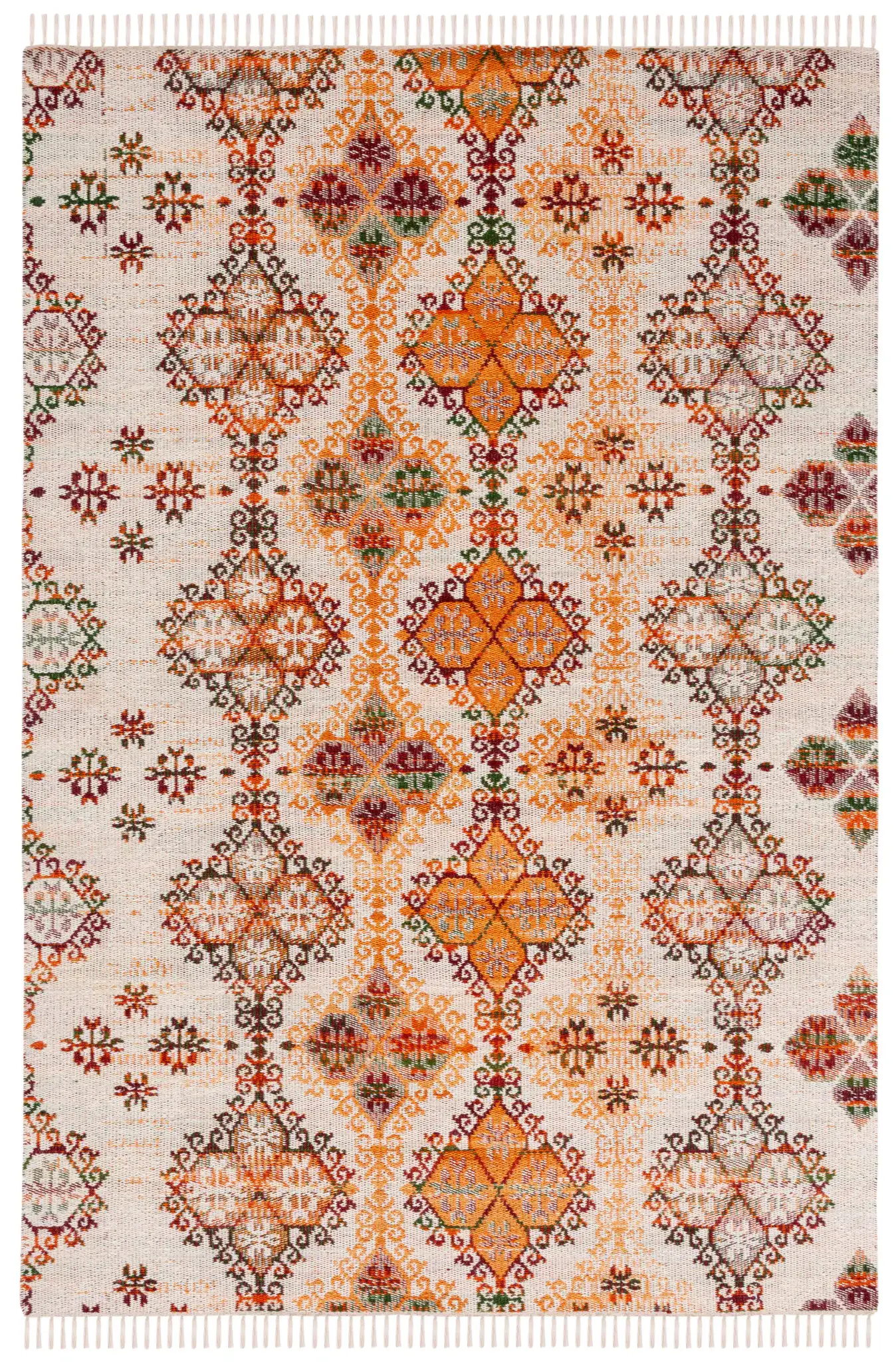 Kilim Tribal Trellis Flatweave Wool Rug in Ivory / Gold