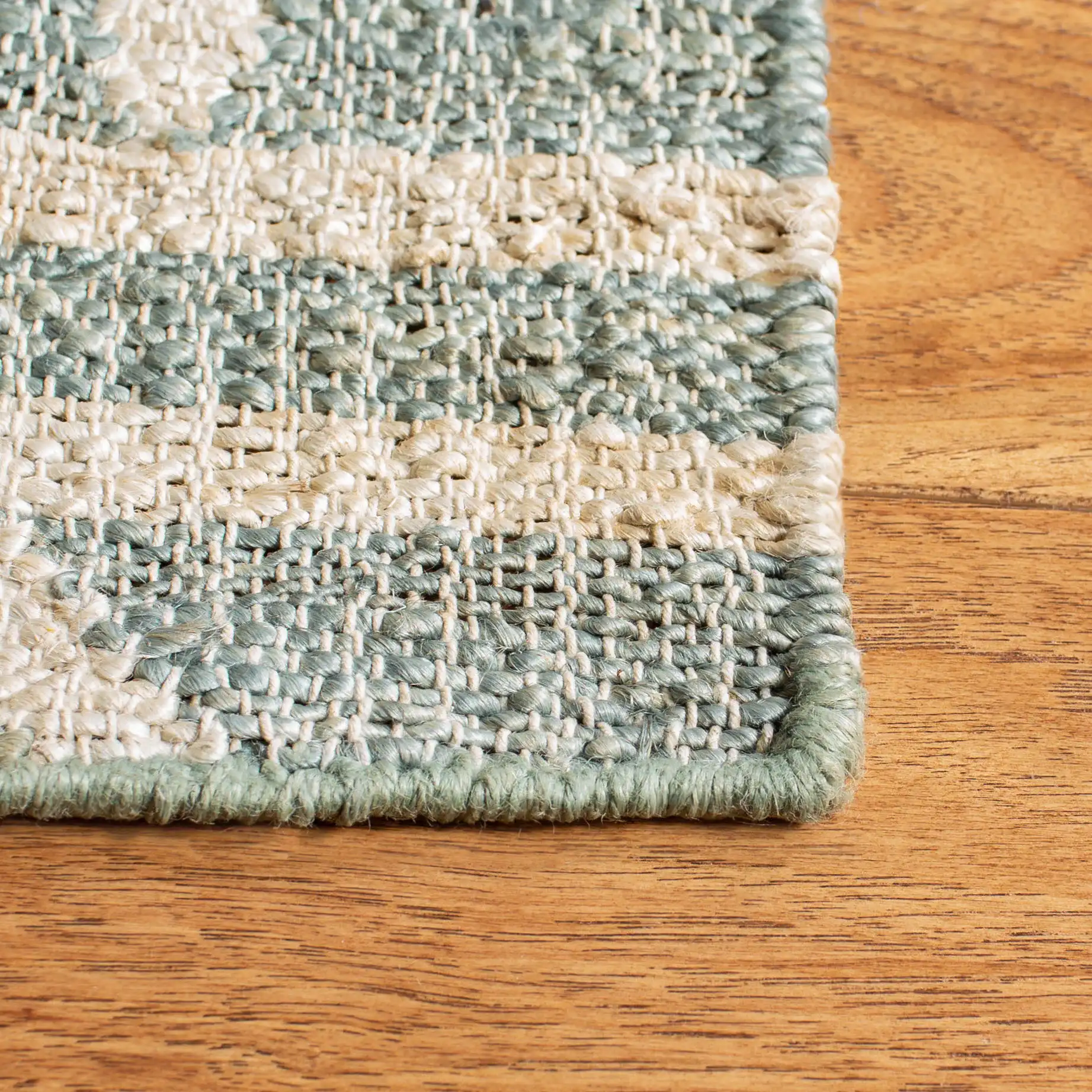 Kilim Chevron Stripe Hand-Loomed Jute Rug in Blue / Beige in a styled room