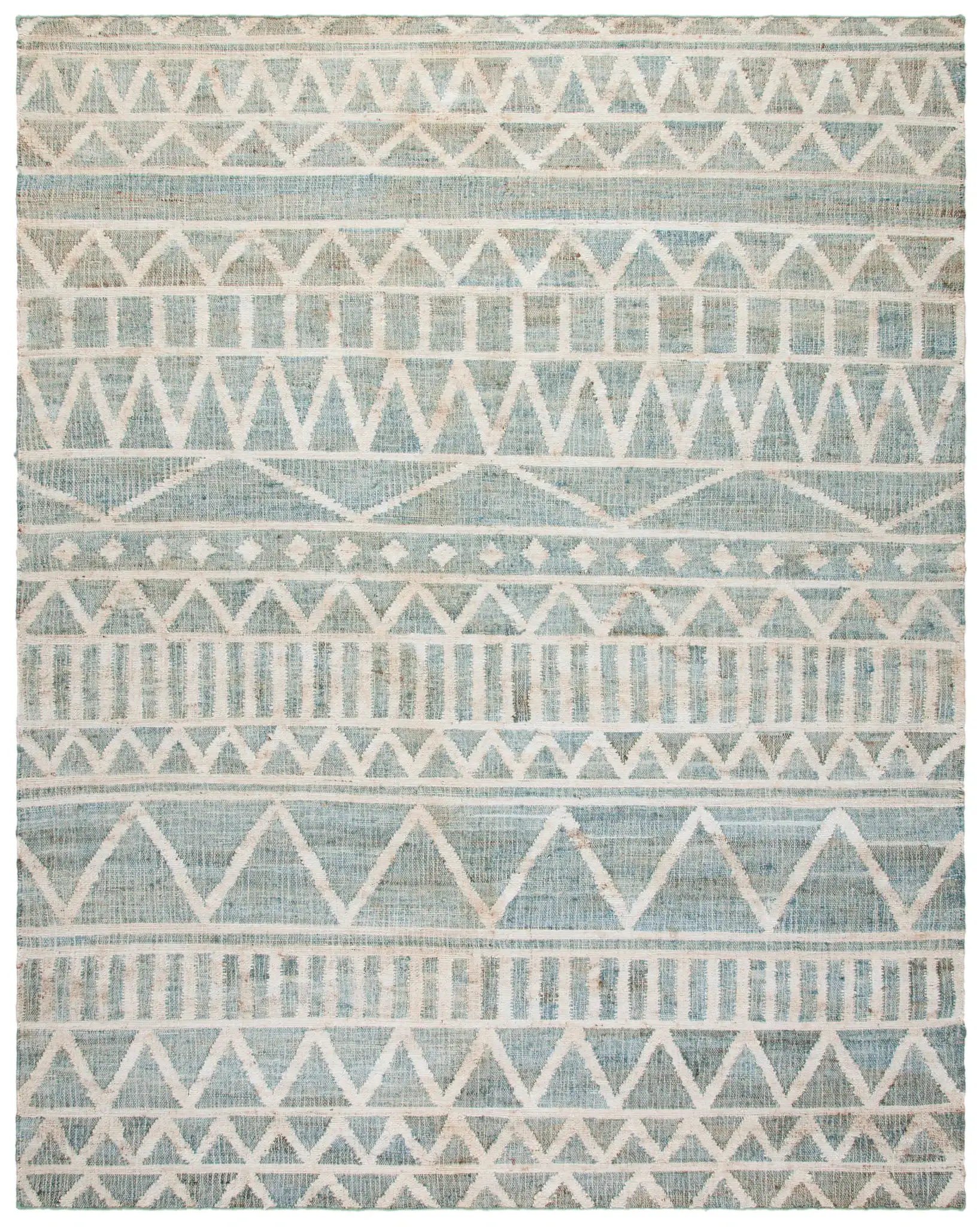 Kilim Chevron Stripe Hand-Loomed Jute Rug in Blue / Beige