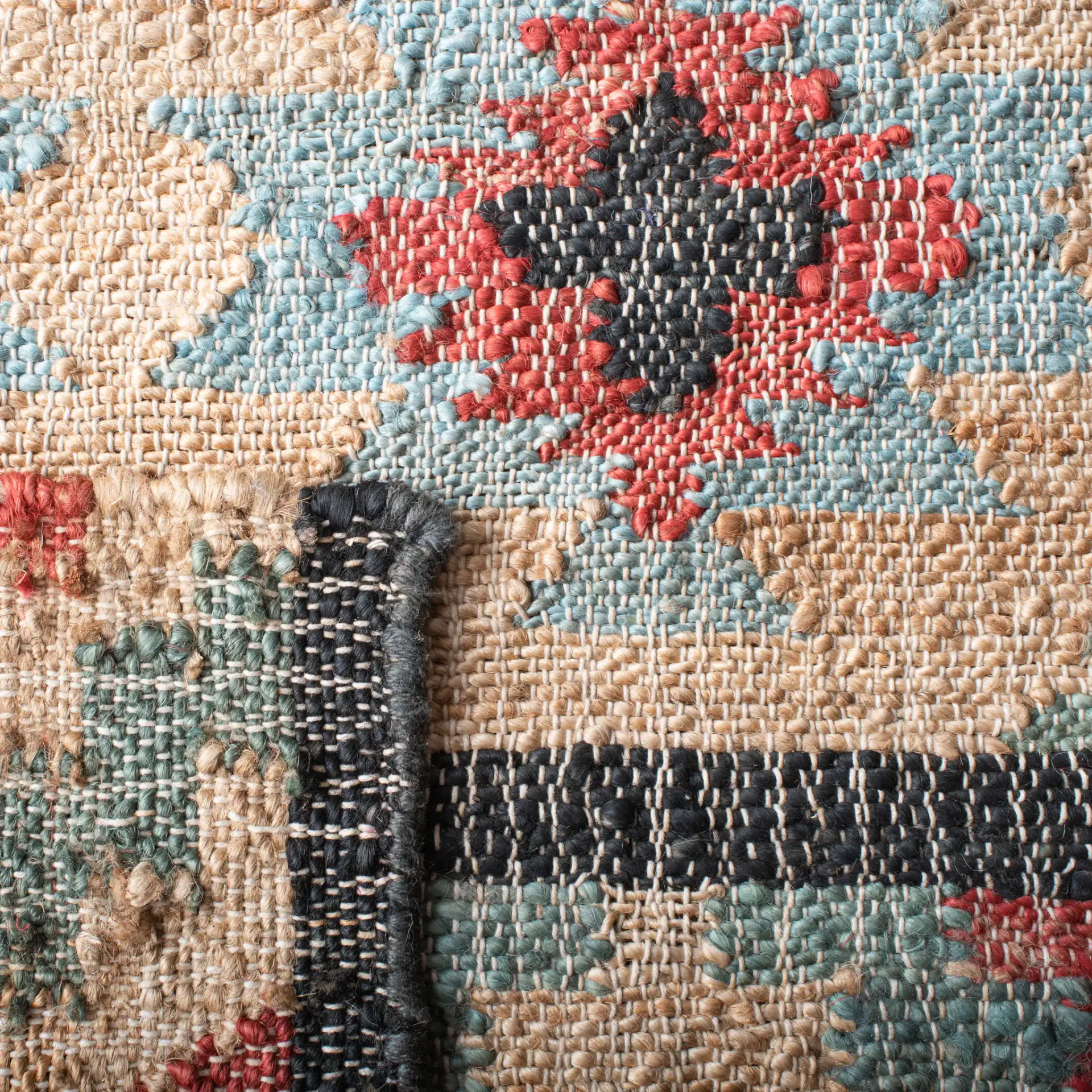 Kilim Stepped Diamond Flatweave Jute Rug in Natural / Red in a styled room