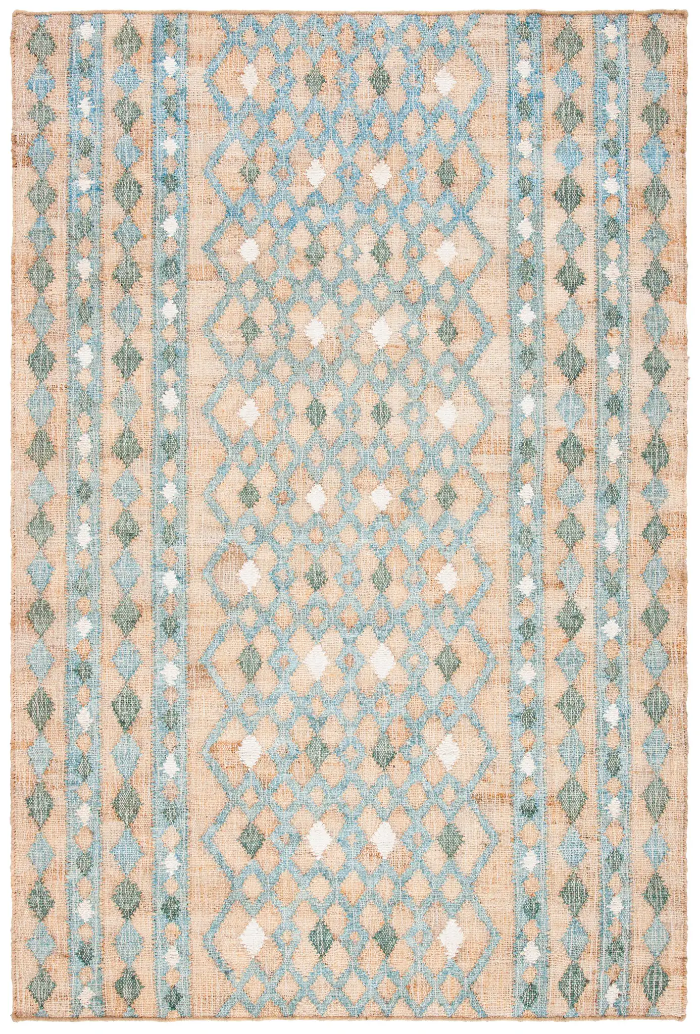 Kilim Diamond Stripe Flatweave Jute Rug in Natural / Blue