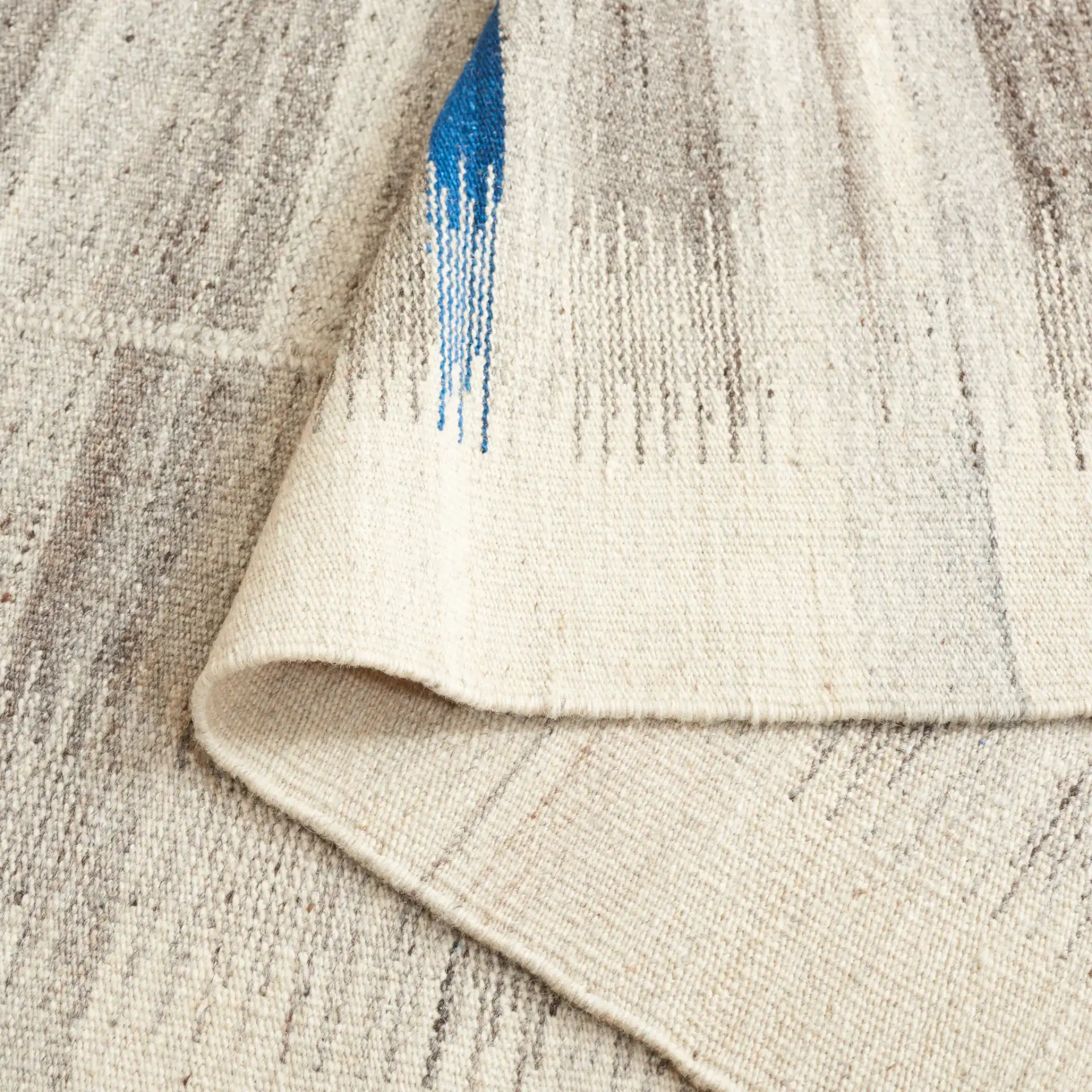 Kilim Striped Panel Flatweave Wool Rug in Ivory / Gray in a styled room
