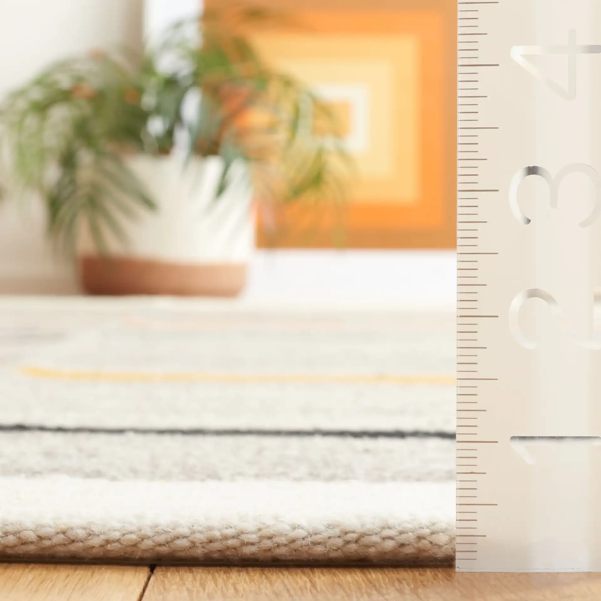 Kilim Offset Stripe Flatweave Wool Rug in Ivory / Gray in a styled room