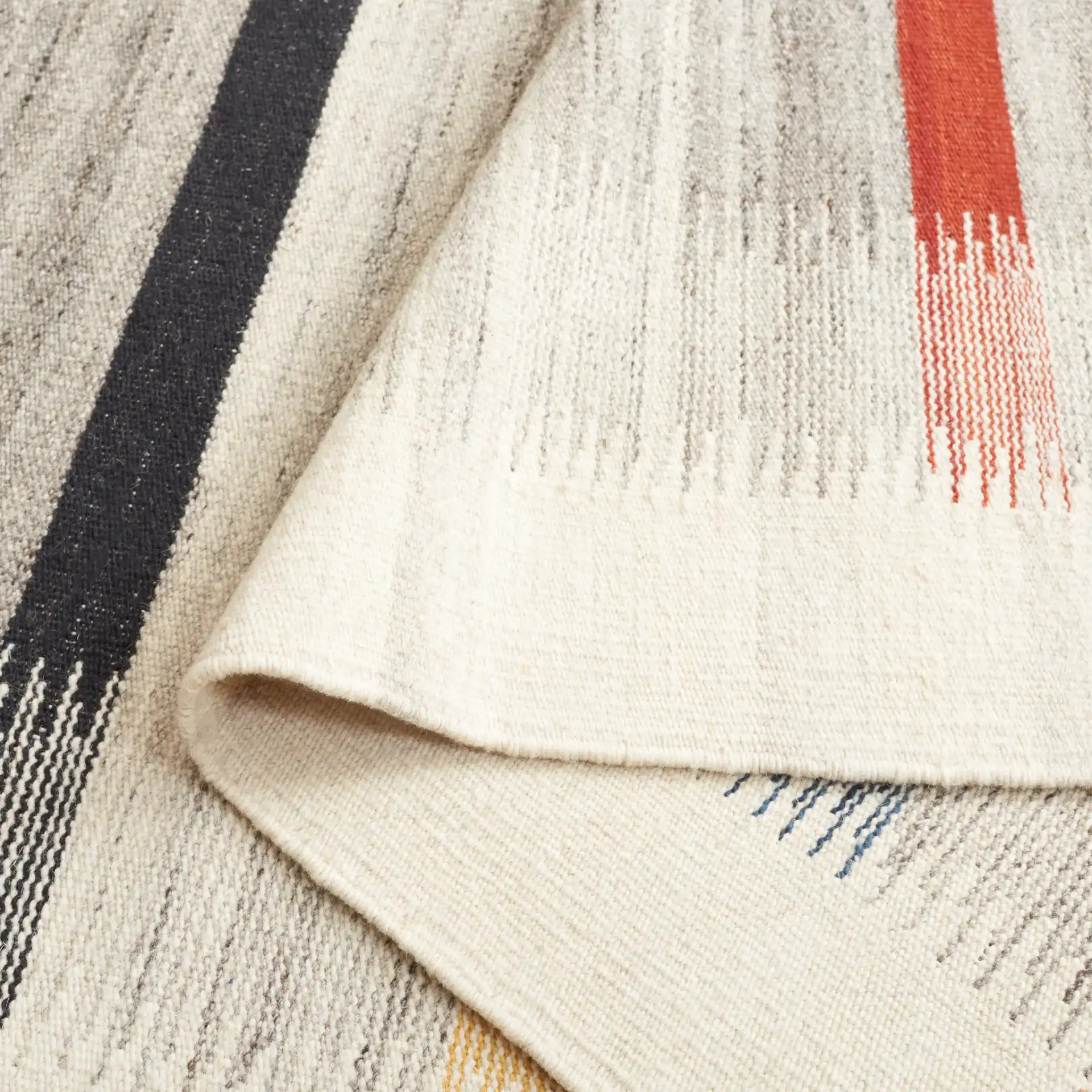 Kilim Offset Stripe Flatweave Wool Rug in Ivory / Gray in a styled room